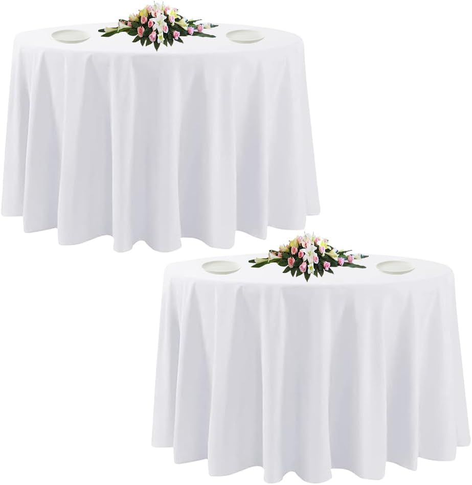 10 Pack White Round Tablecloths, 120 Inch Stain Resistant and Wrinkle Polyester Fabric Washable Table Clothes Cover for Kitchen Dining, Wedding, Reception Banquet, Birthday Party, Buffet Restaurant