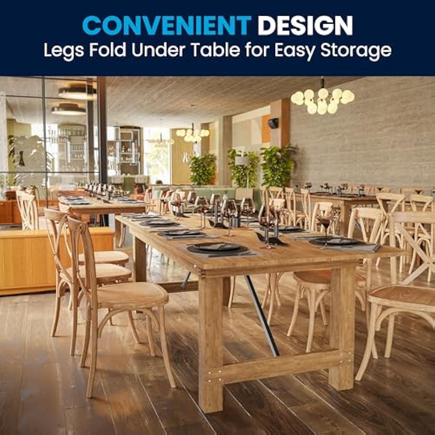 Flash Furniture Hercules Series 8' x 40" Rustic Solid Pine Folding Dining Table, Rectangular Antique Farmhouse Dining and Event Extension Table
