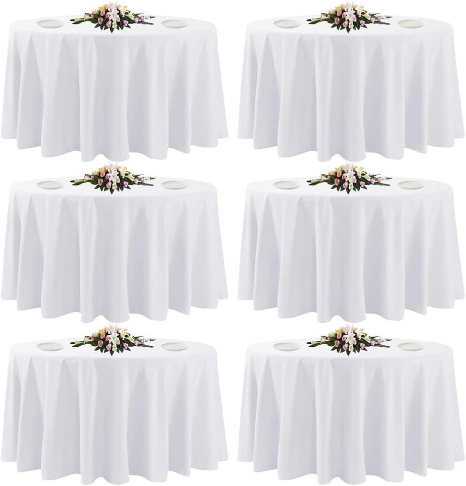 10 Pack White Round Tablecloths, 120 Inch Stain Resistant and Wrinkle Polyester Fabric Washable Table Clothes Cover for Kitchen Dining, Wedding, Reception Banquet, Birthday Party, Buffet Restaurant