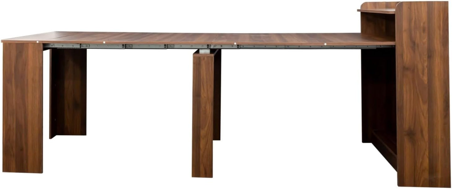 KEIKI 30”-88.4”L Extendable Foldable Dining Room Table with Storage for 1-10 People, Wood Modern Rustic Rectangle Expandable Kitchen Living Meeting Room Furniture, 5 Tabletop Length Options, Walnut
