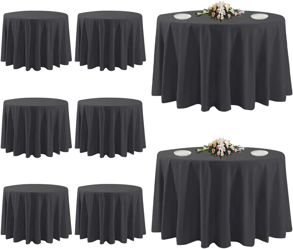 10 Pack White Round Tablecloths, 120 Inch Stain Resistant and Wrinkle Polyester Fabric Washable Table Clothes Cover for Kitchen Dining, Wedding, Reception Banquet, Birthday Party, Buffet Restaurant
