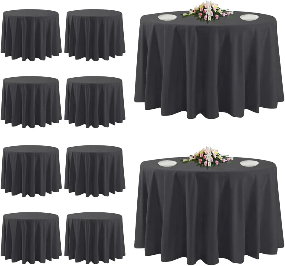 10 Pack White Round Tablecloths, 120 Inch Stain Resistant and Wrinkle Polyester Fabric Washable Table Clothes Cover for Kitchen Dining, Wedding, Reception Banquet, Birthday Party, Buffet Restaurant