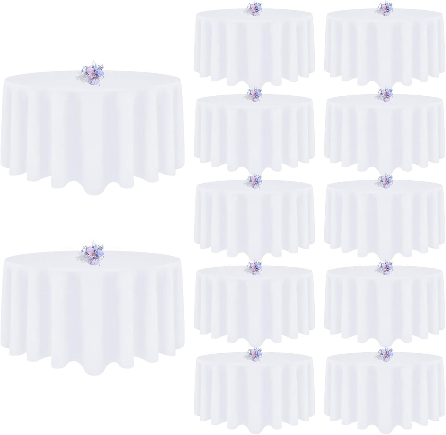 12 Pack White Round Tablecloth 120 Inch Round Table Cloth, Wrinkle Resistant and Washable Tablecloth Polyester Fabric Table Cloth Round Table Cover for Dining Wedding Banquet Party
