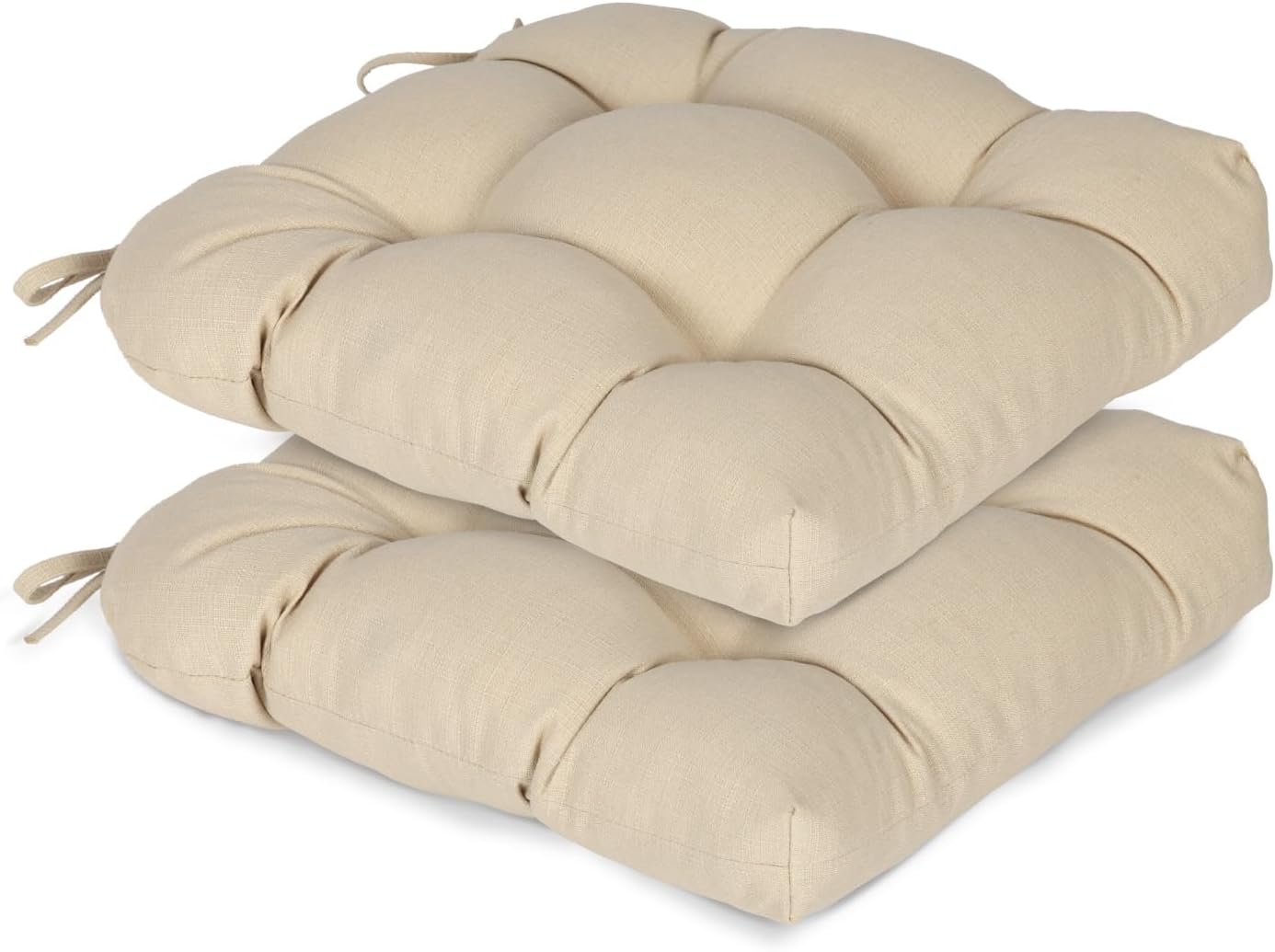 Aoodor 19" x 19" x 5" Tufted Outdoor Chair Cushions, Water Resistant & Fade Resistant Polyester Dining Chair Pads with 2 Straps for Patio Furniture, Set of 4