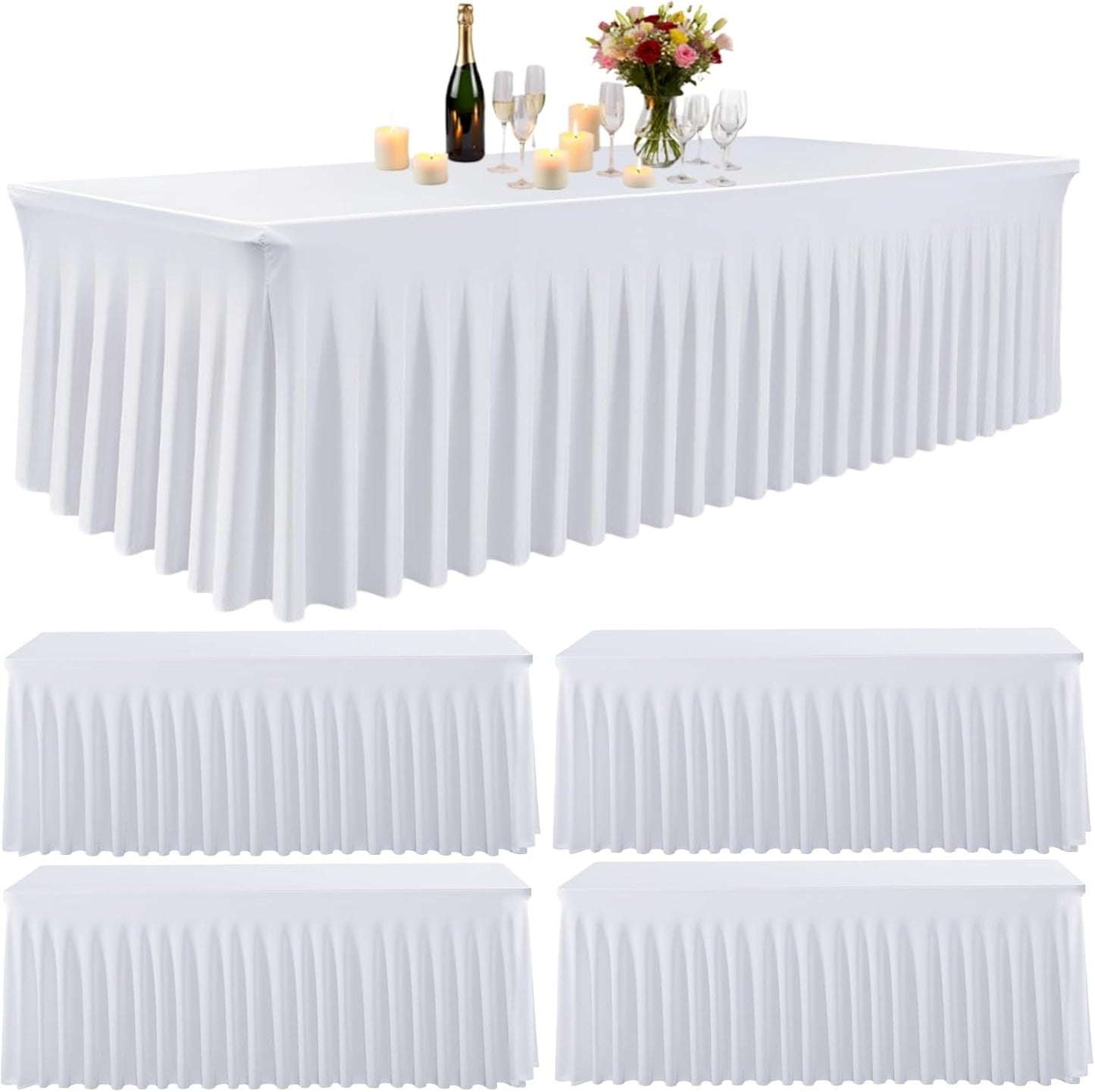8 Pack White Round Spandex Tablecloth for 60inch Tables, 120 Inch Stretchy Fitted 5FT Round Table Clothes Wrinkle Free Washable Table Covers Skirt for Wedding Birthday Party Dining Banquet