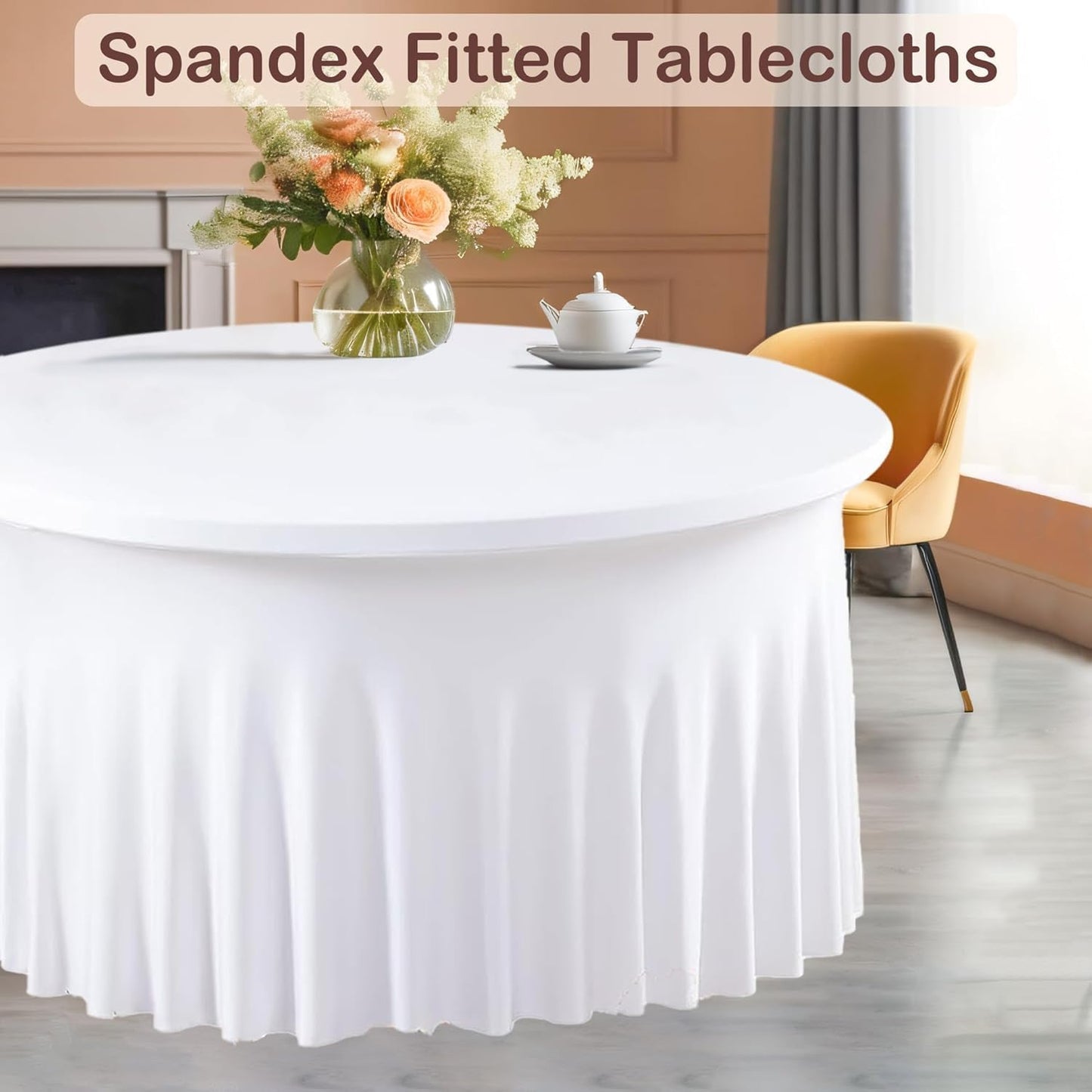 8 Pack White Round Spandex Tablecloth for 60inch Tables, 120 Inch Stretchy Fitted 5FT Round Table Clothes Wrinkle Free Washable Table Covers Skirt for Wedding Birthday Party Dining Banquet