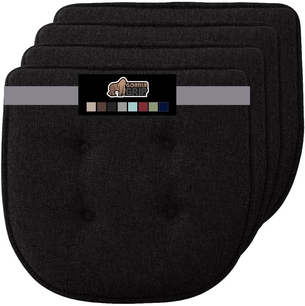 GORILLA GRIP Slip Resistant Chair Cushions, No Ties Required, Memory Foam Pads for Dining Room, Kitchen Table, Office, Rocking Chairs, Plush Seat Cover Cushion Pad, Home Decor, Set of 4 16x16, Black