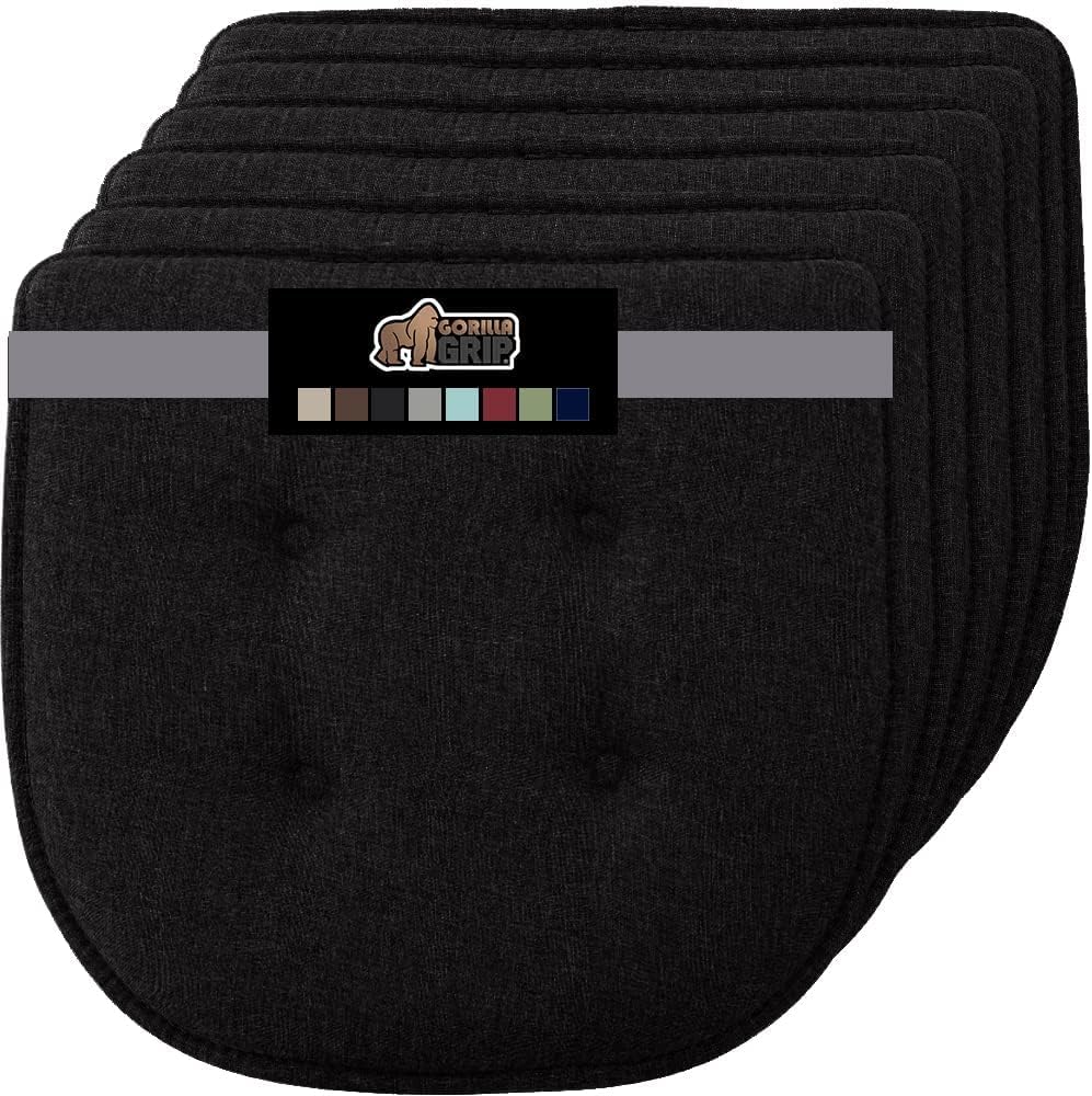 GORILLA GRIP Slip Resistant Chair Cushions, No Ties Required, Memory Foam Pads for Dining Room, Kitchen Table, Office, Rocking Chairs, Plush Seat Cover Cushion Pad, Home Decor, Set of 4 16x16, Black