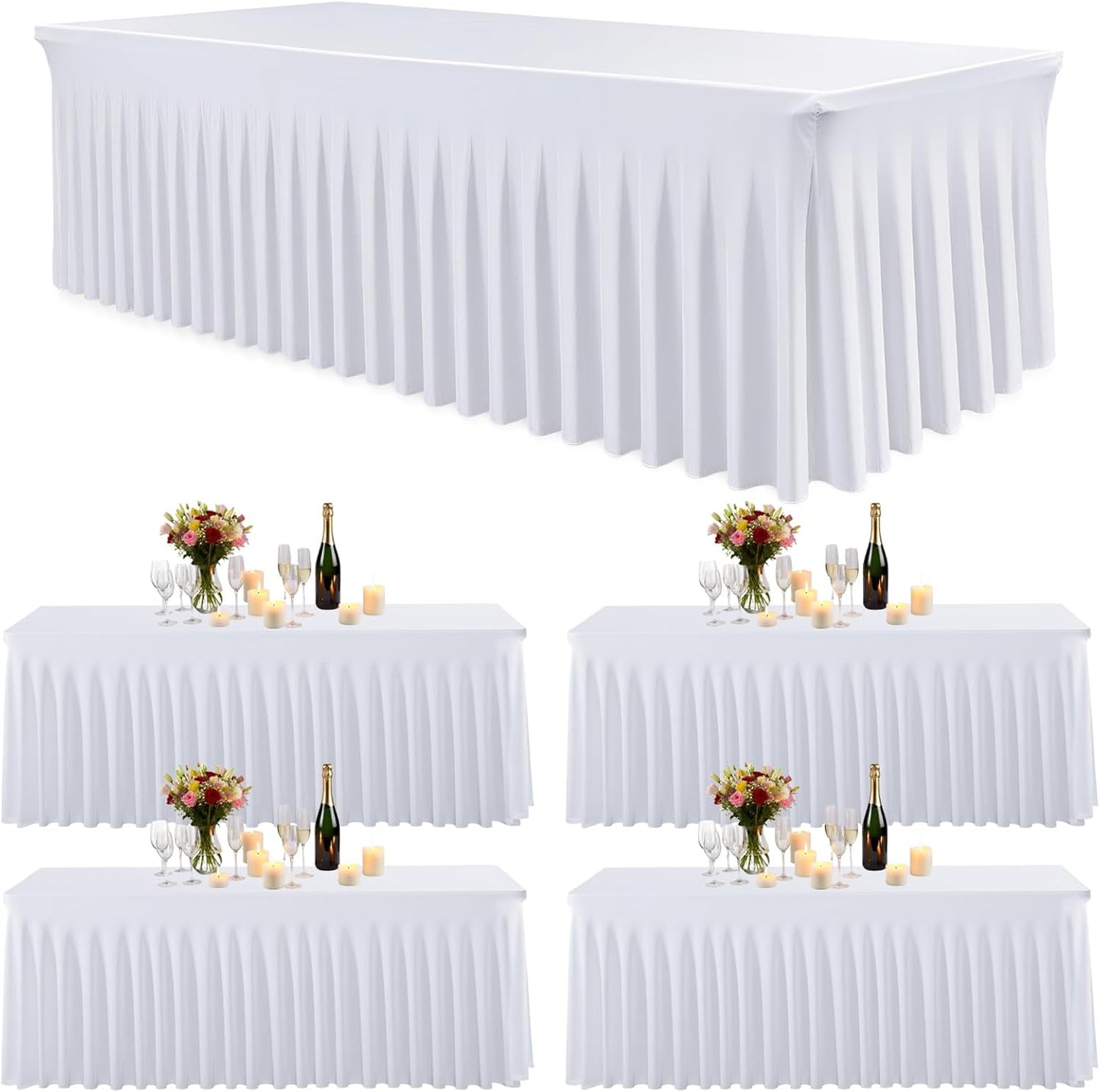 8 Pack White Round Spandex Tablecloths for 60 inch Table, 120 Inch Spandex Fitted Tablecloths, Wrinkle Free Washable Polyester Tablecloth for Wedding, Party, Birthday, Home Decoration