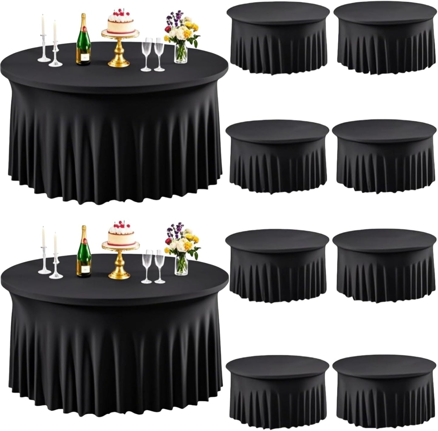 8 Pack White Round Spandex Tablecloth for 60inch Tables, 120 Inch Stretchy Fitted 5FT Round Table Clothes Wrinkle Free Washable Table Covers Skirt for Wedding Birthday Party Dining Banquet