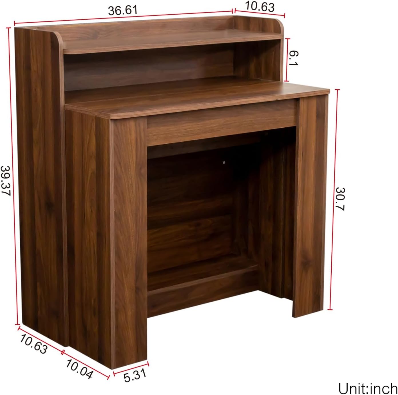 KEIKI 30”-88.4”L Extendable Foldable Dining Room Table with Storage for 1-10 People, Wood Modern Rustic Rectangle Expandable Kitchen Living Meeting Room Furniture, 5 Tabletop Length Options, Walnut