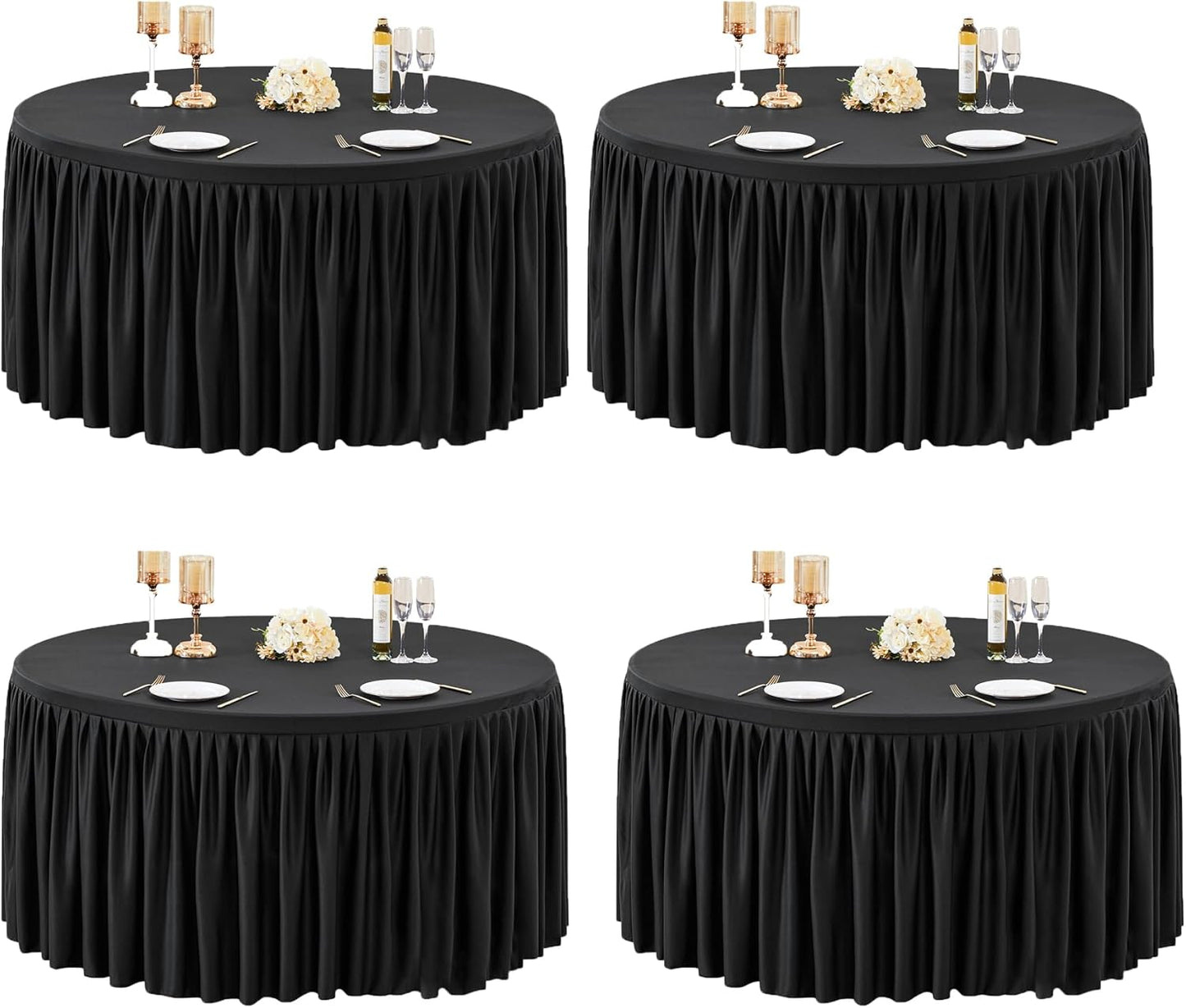 72Inch Black Round Tablecloth,8 Pack Wrinkle Resistant 6ft Spandex Tablecloth,Washable Stretchy Polyester Table Cloth Round Cover for Dining Table,Wedding,Reception Banquet, Birthday Party, Buffet