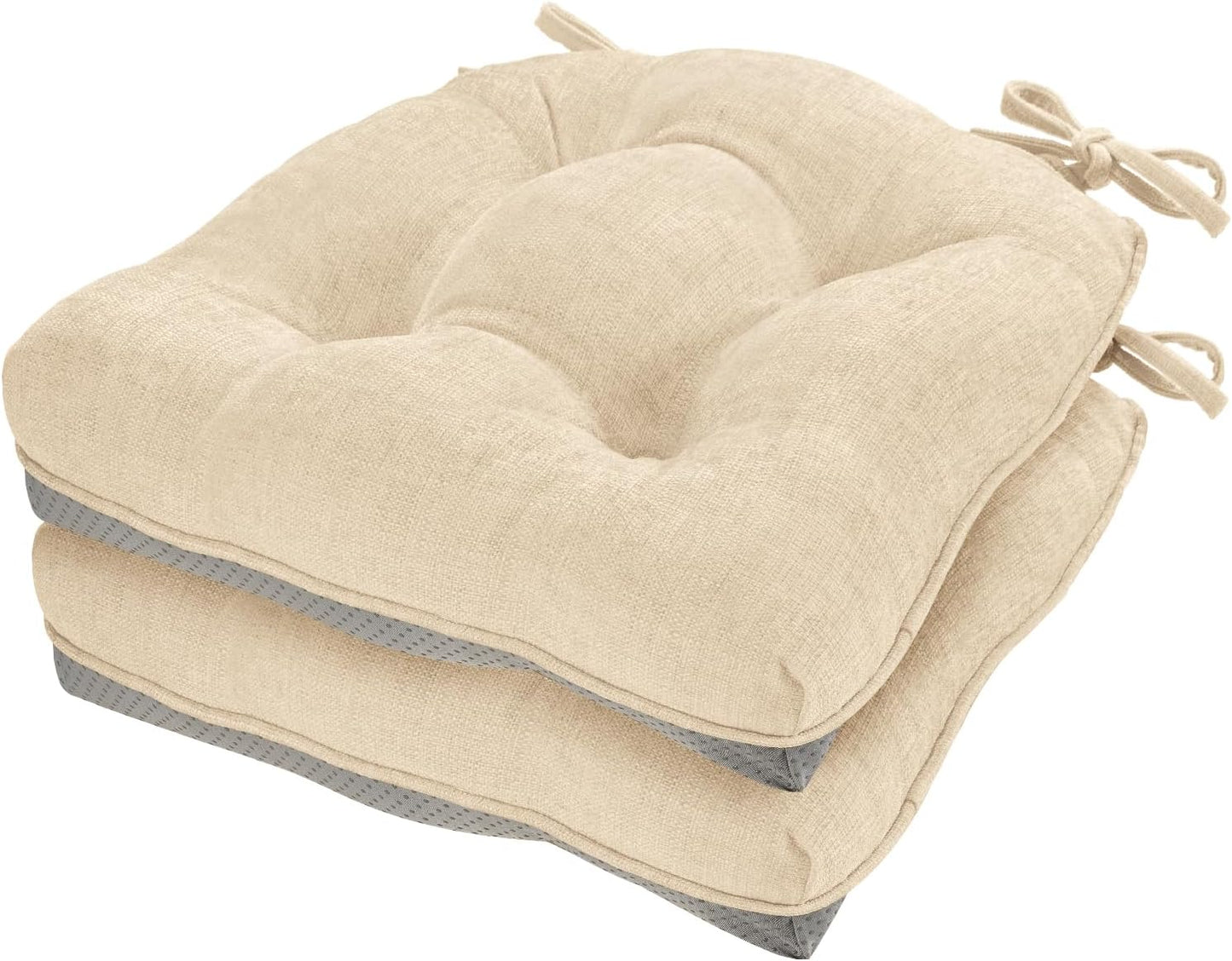 Cozyide Chair Cushions for Dining Chairs, 17" x 17" Non-Slip Kitchen Chair Pads with Adjustable Ties, Memory Foam Indoor Chair Cushions for Dining Room, Grey (Pack of 4)