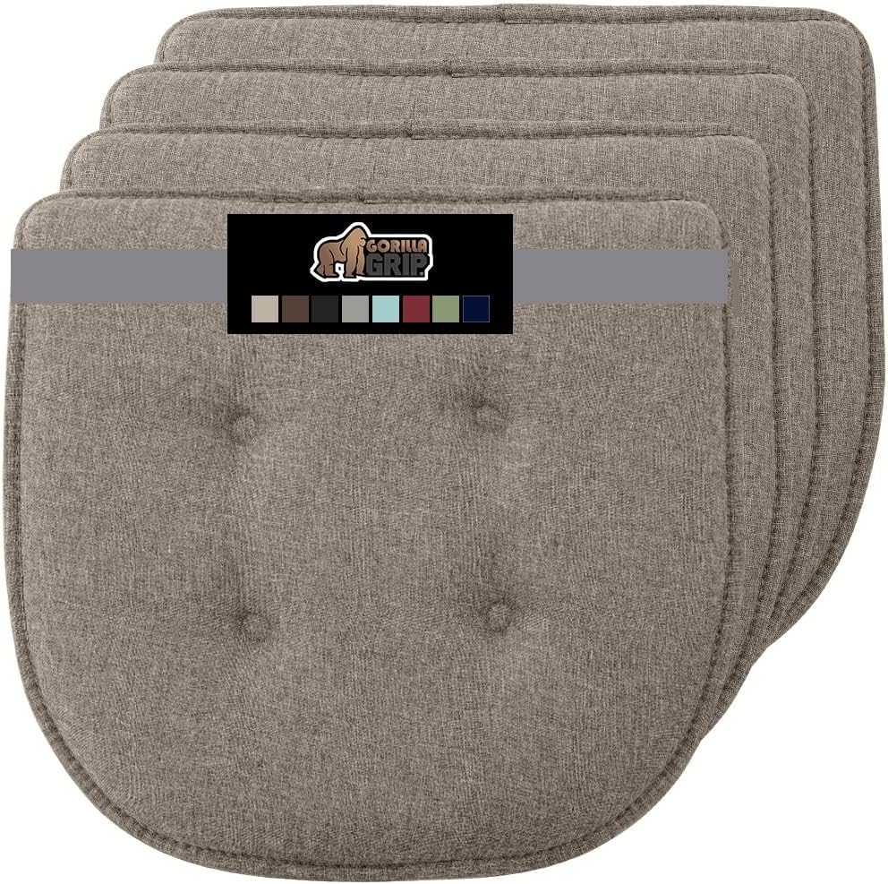 GORILLA GRIP Slip Resistant Chair Cushions, No Ties Required, Memory Foam Pads for Dining Room, Kitchen Table, Office, Rocking Chairs, Plush Seat Cover Cushion Pad, Home Decor, Set of 4 16x16, Black
