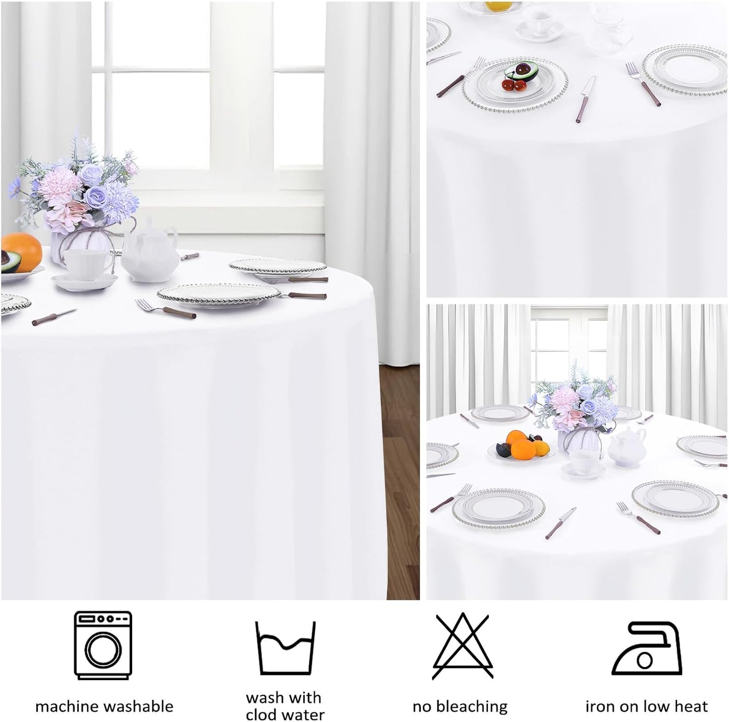 12 Pack White Round Tablecloth 120 Inch Round Table Cloth, Wrinkle Resistant and Washable Tablecloth Polyester Fabric Table Cloth Round Table Cover for Dining Wedding Banquet Party