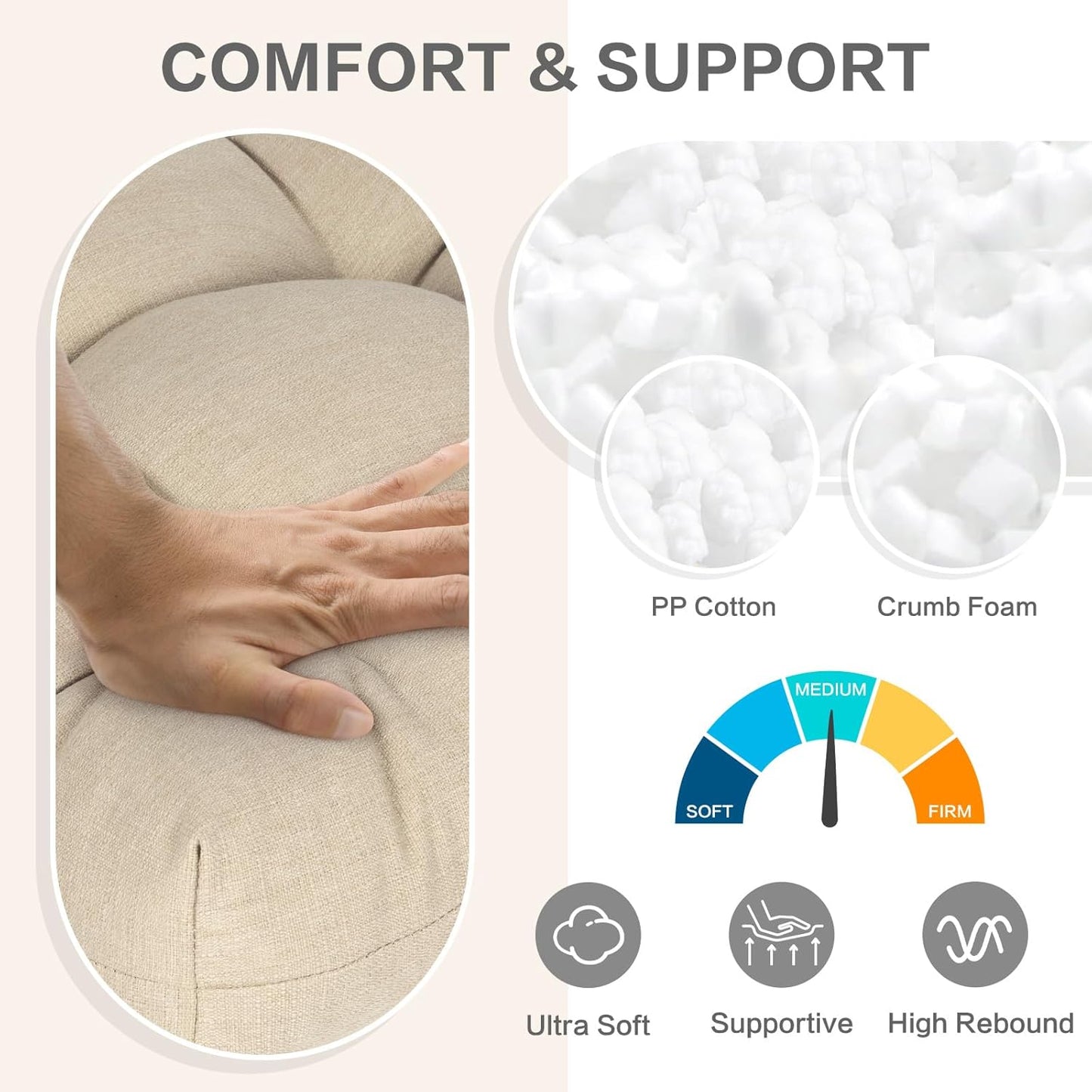 Aoodor 19" x 19" x 5" Tufted Outdoor Chair Cushions, Water Resistant & Fade Resistant Polyester Dining Chair Pads with 2 Straps for Patio Furniture, Set of 4