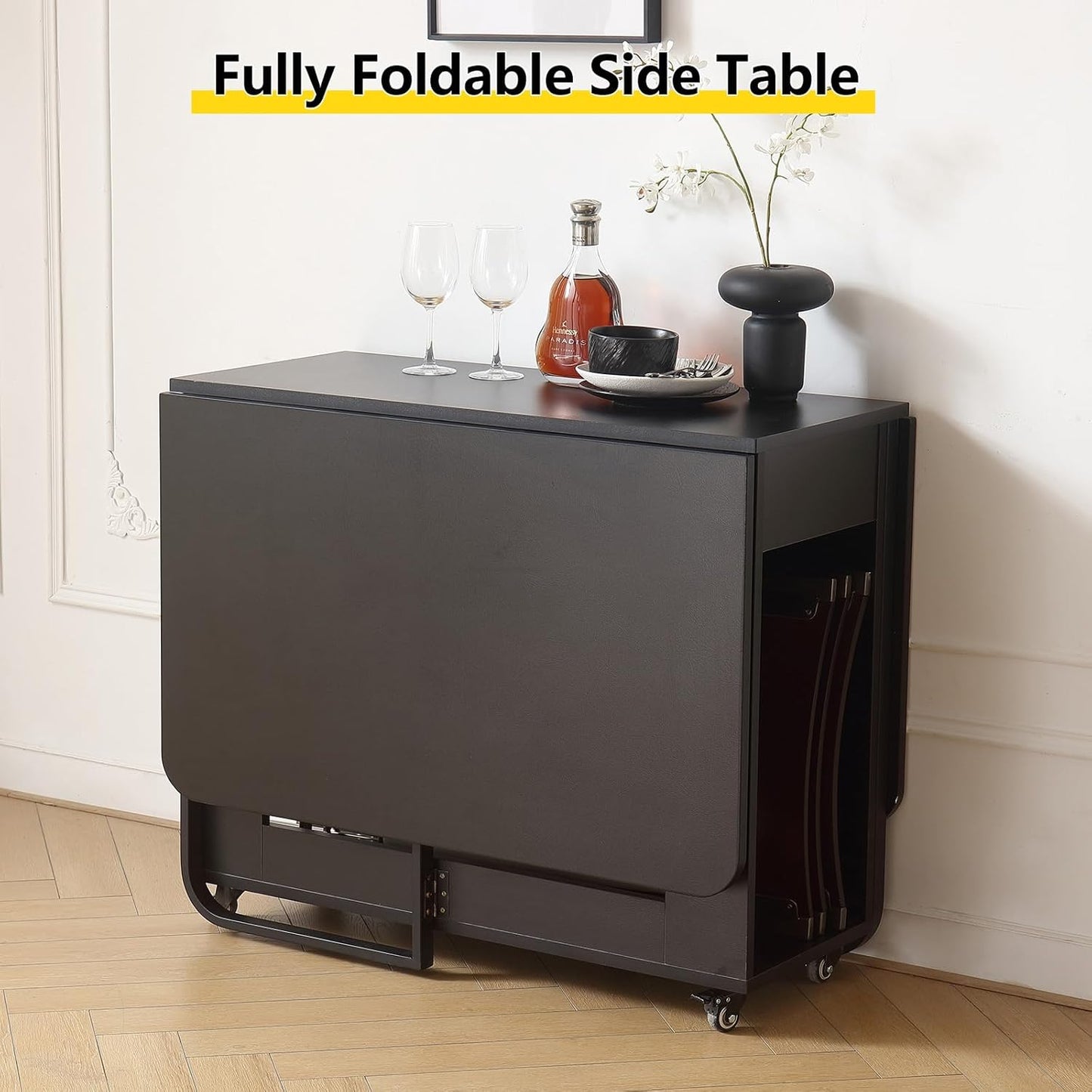 Folding Dining Room Table for 4/6 with 35.4" Extra Wide Space Saving Drop Leaf Table with Lockable Wheels & Storage, Heavy Duty Eco Solid Wood Top 300lb, Convertible Desk for Apartments/RV/Home Office