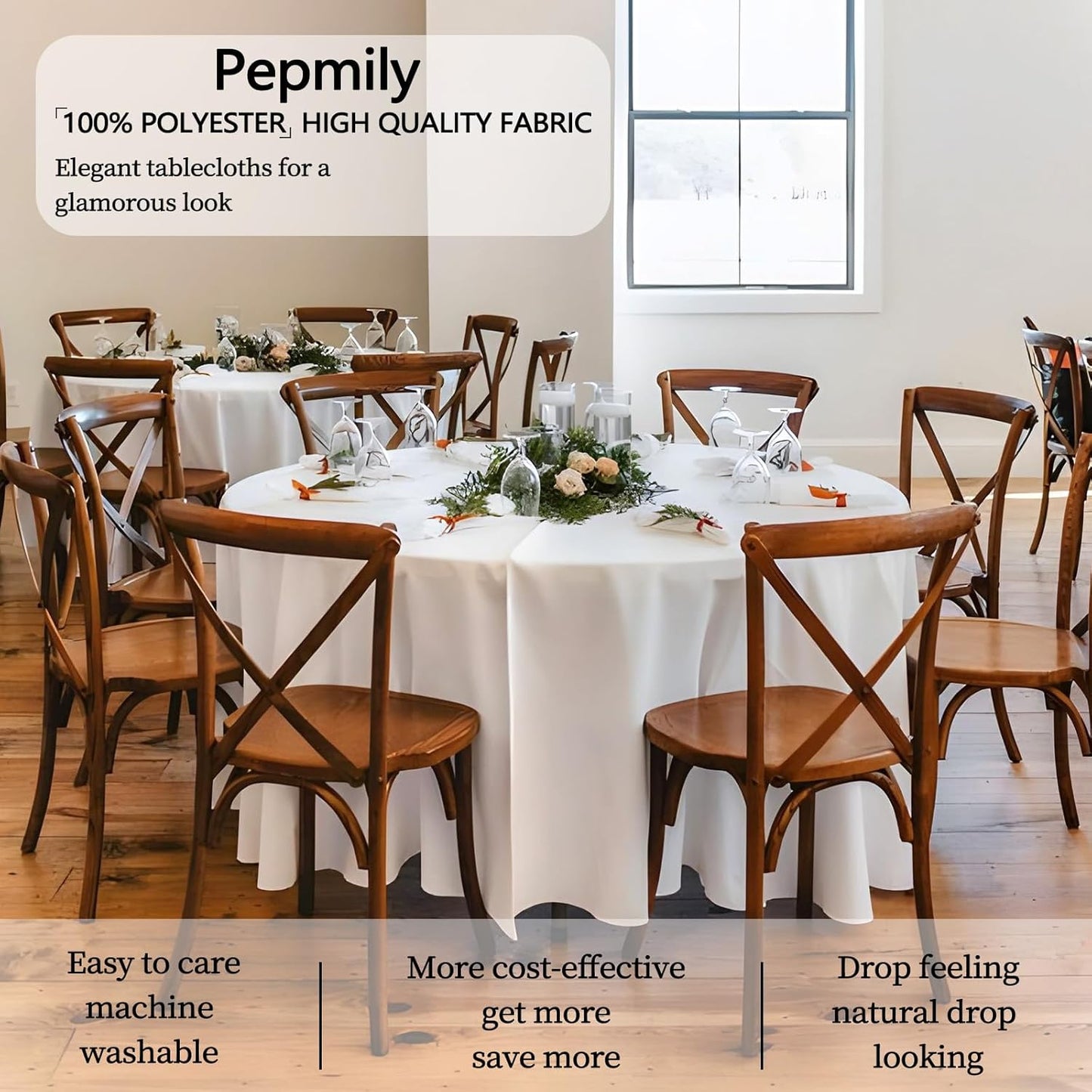 12 Pack White Round Tablecloth 120 Inch Round Table Cloth, Wrinkle Resistant and Washable Tablecloth Polyester Fabric Table Cloth Round Table Cover for Dining Wedding Banquet Party