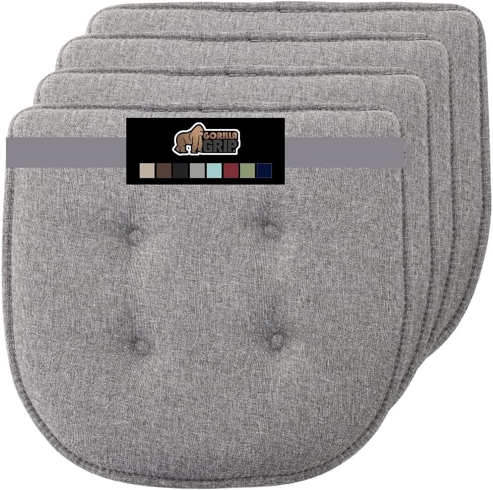 GORILLA GRIP Slip Resistant Chair Cushions, No Ties Required, Memory Foam Pads for Dining Room, Kitchen Table, Office, Rocking Chairs, Plush Seat Cover Cushion Pad, Home Decor, Set of 4 16x16, Black
