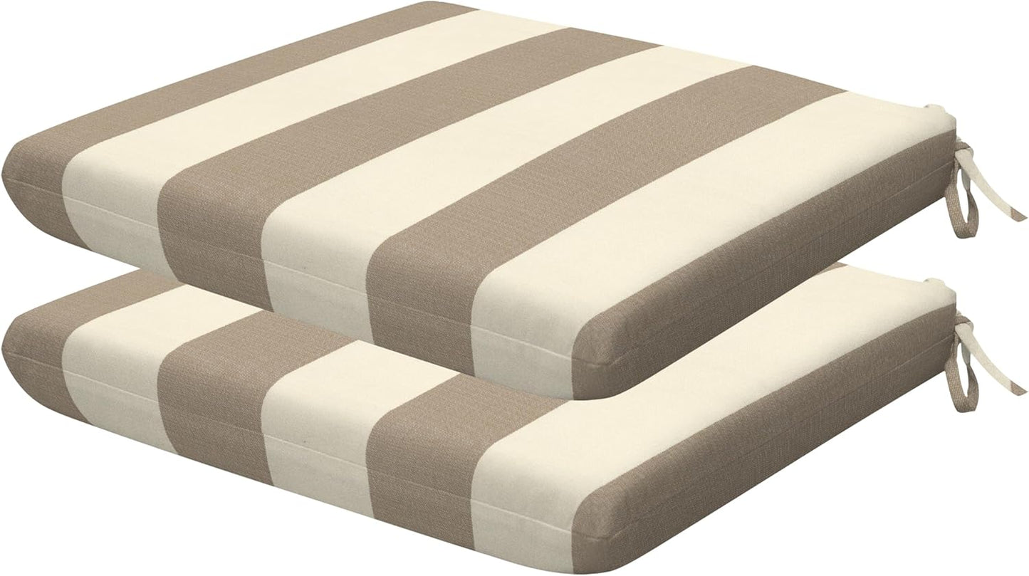 Honeycomb Outdoor Set of 2 Seat Pads, 18 x 17.5, Stripe Poolside Universal Chair Cushions for Patio Furniture