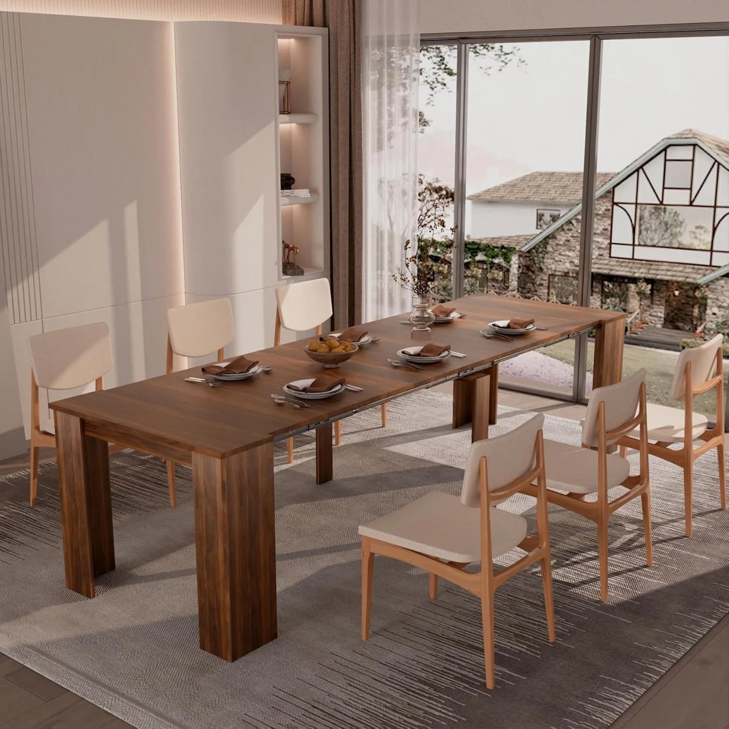 DMAITH 20"-118" Extendable Dining Table for 2-12 People, Modern Modular Extension Table, Space-Saving Extra Long Folding Dining Table, Multifunctional Conference Meeting Table, Oak