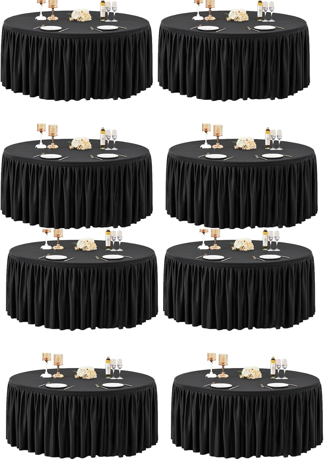72Inch Black Round Tablecloth,8 Pack Wrinkle Resistant 6ft Spandex Tablecloth,Washable Stretchy Polyester Table Cloth Round Cover for Dining Table,Wedding,Reception Banquet, Birthday Party, Buffet