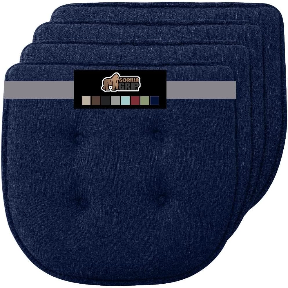 GORILLA GRIP Slip Resistant Chair Cushions, No Ties Required, Memory Foam Pads for Dining Room, Kitchen Table, Office, Rocking Chairs, Plush Seat Cover Cushion Pad, Home Decor, Set of 4 16x16, Black