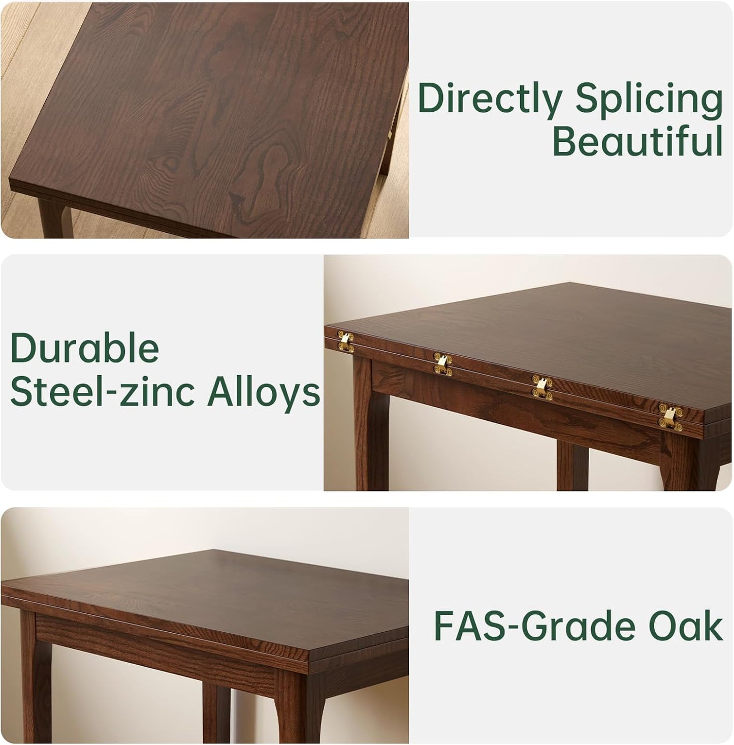 Foldable Dining Table for 4, 100% Solid Wood Folding Kitchen Table with Oak Wood Legs, Modern Dinner Table for Dining Room, Living Room, Kitchen, Small Space, Walnut