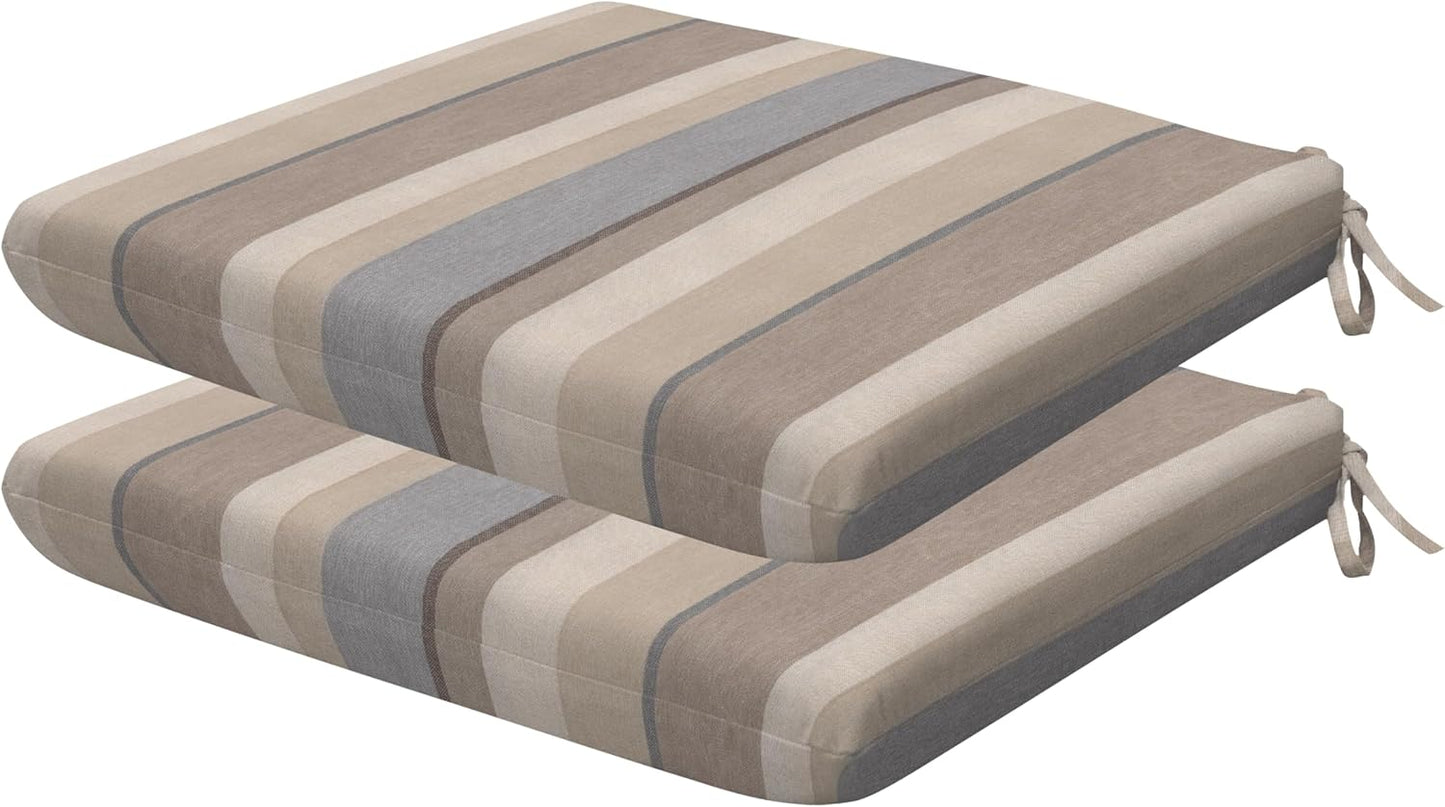 Honeycomb Outdoor Set of 2 Seat Pads, 18 x 17.5, Stripe Poolside Universal Chair Cushions for Patio Furniture