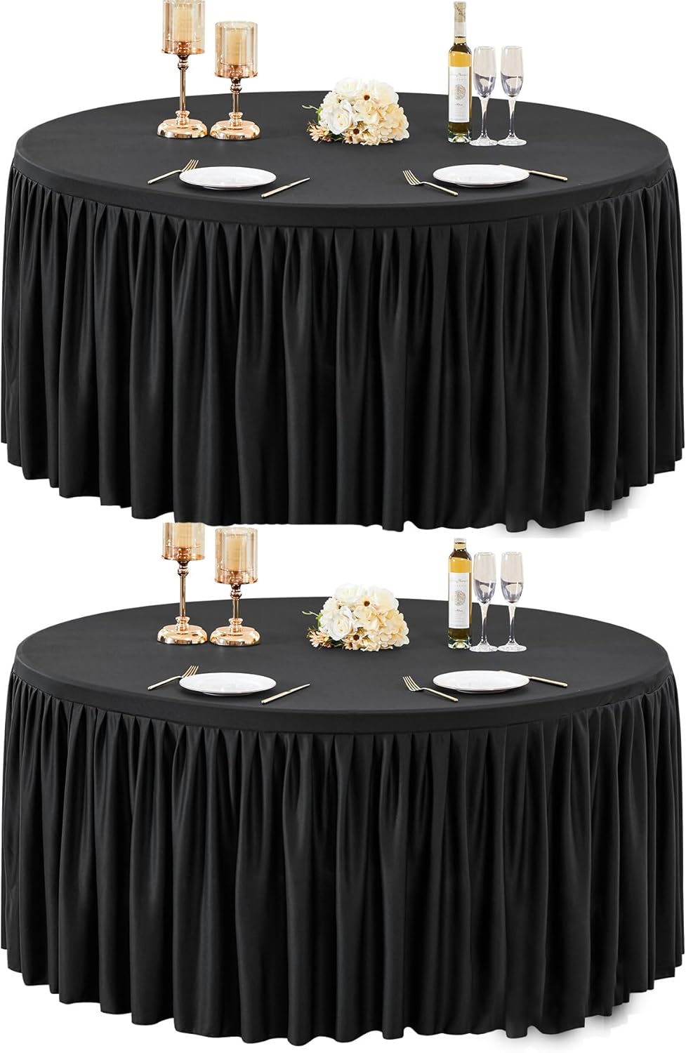 72Inch Black Round Tablecloth,8 Pack Wrinkle Resistant 6ft Spandex Tablecloth,Washable Stretchy Polyester Table Cloth Round Cover for Dining Table,Wedding,Reception Banquet, Birthday Party, Buffet