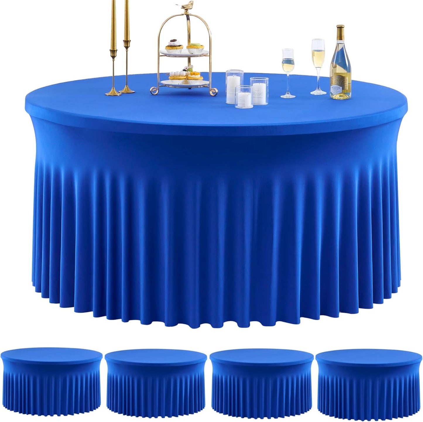 Outpain 6 Pack Black Round Spandex Tablecloth for 60 Inch/5FT Tables - Stretchy Table Cloth with Skirt, Wrinkle-Free Fitted Cloth for Wedding Vendor, Banquet & Graduation Decor (120" Round)