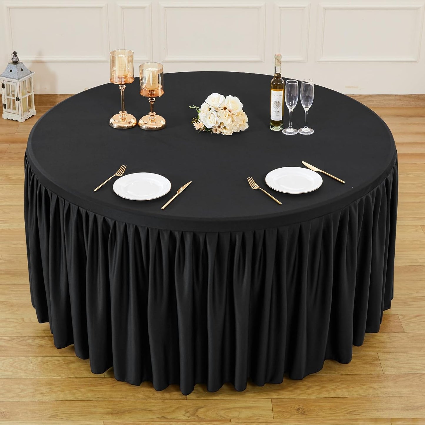72Inch Black Round Tablecloth,8 Pack Wrinkle Resistant 6ft Spandex Tablecloth,Washable Stretchy Polyester Table Cloth Round Cover for Dining Table,Wedding,Reception Banquet, Birthday Party, Buffet