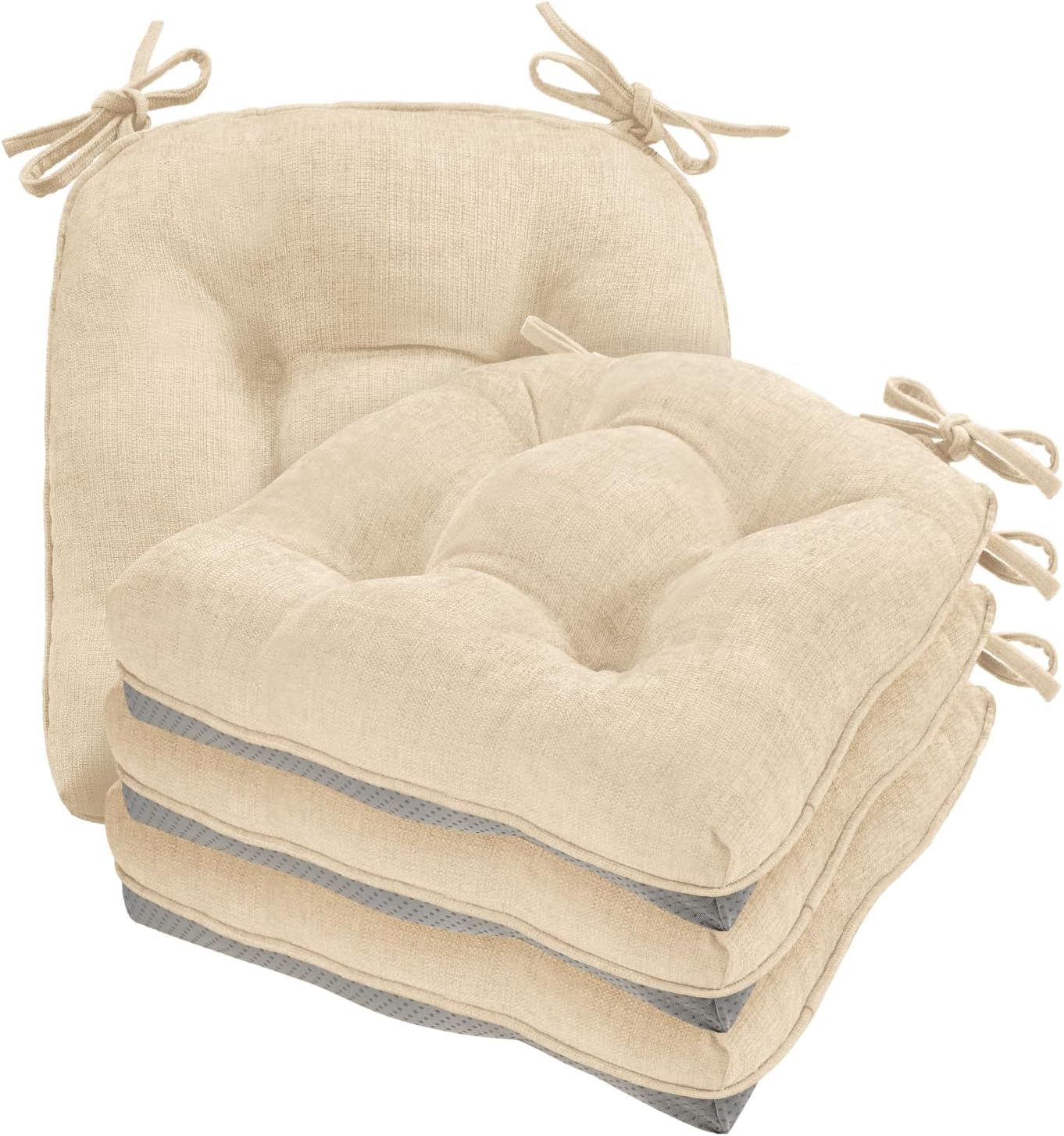 Cozyide Chair Cushions for Dining Chairs, 17" x 17" Non-Slip Kitchen Chair Pads with Adjustable Ties, Memory Foam Indoor Chair Cushions for Dining Room, Grey (Pack of 4)