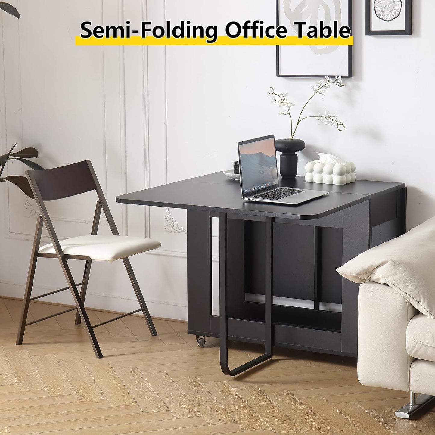 Folding Dining Room Table for 4/6 with 35.4" Extra Wide Space Saving Drop Leaf Table with Lockable Wheels & Storage, Heavy Duty Eco Solid Wood Top 300lb, Convertible Desk for Apartments/RV/Home Office