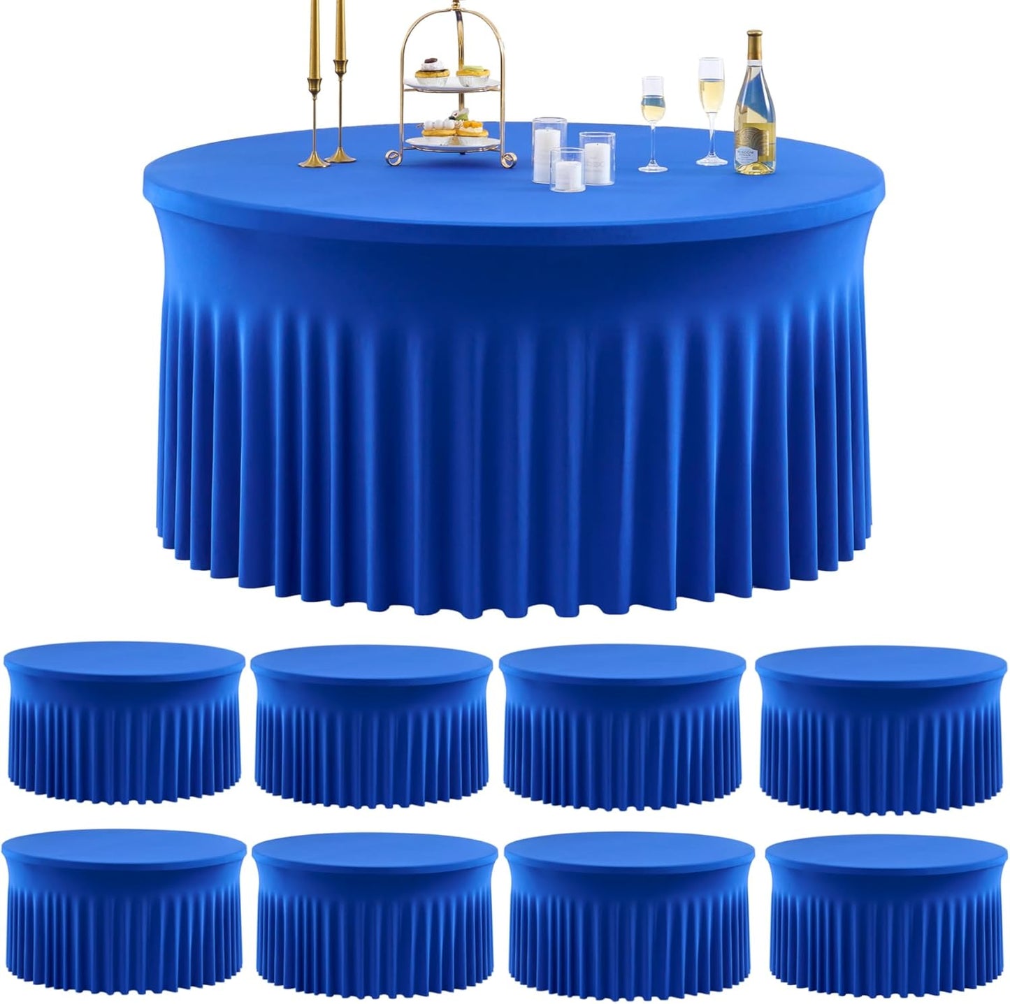 Outpain 6 Pack Black Round Spandex Tablecloth for 60 Inch/5FT Tables - Stretchy Table Cloth with Skirt, Wrinkle-Free Fitted Cloth for Wedding Vendor, Banquet & Graduation Decor (120" Round)