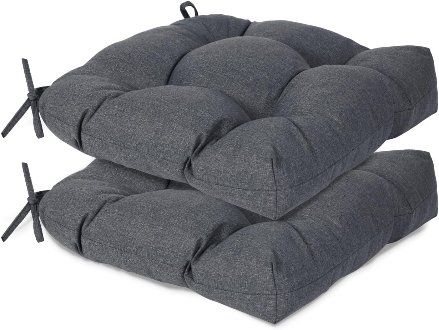 Aoodor 19" x 19" x 5" Tufted Outdoor Chair Cushions, Water Resistant & Fade Resistant Polyester Dining Chair Pads with 2 Straps for Patio Furniture, Set of 4