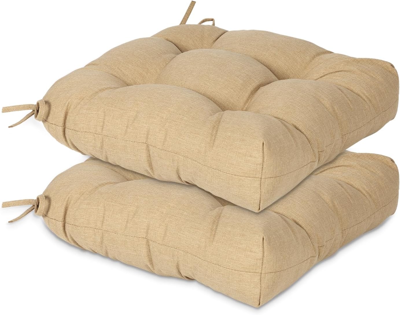 Aoodor 19" x 19" x 5" Tufted Outdoor Chair Cushions, Water Resistant & Fade Resistant Polyester Dining Chair Pads with 2 Straps for Patio Furniture, Set of 4