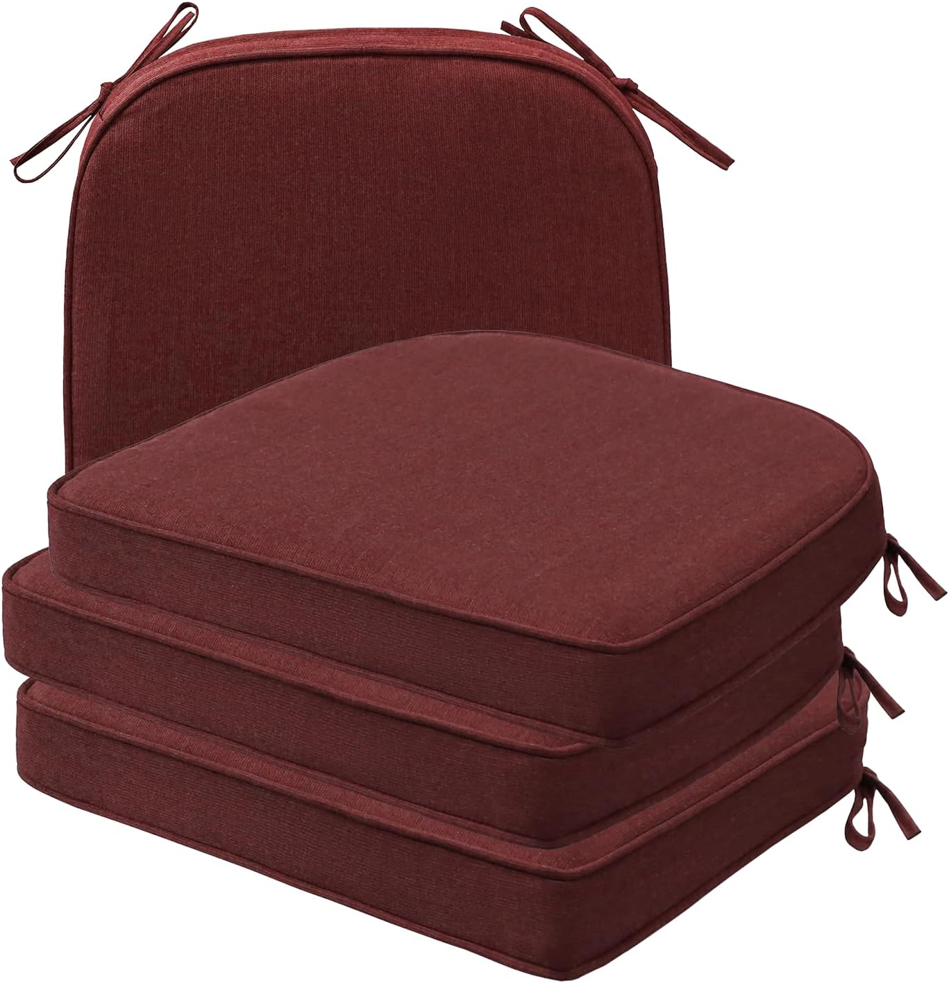 Sunbrella Square Corner Seat Cushions, 18.5" x 16" x 3", Set of 4, Indoor Outdoor Water Repellent Universal Chair Pads with Ties for Patio Furniture, Garden Dining Chairs, Spectrum Brick