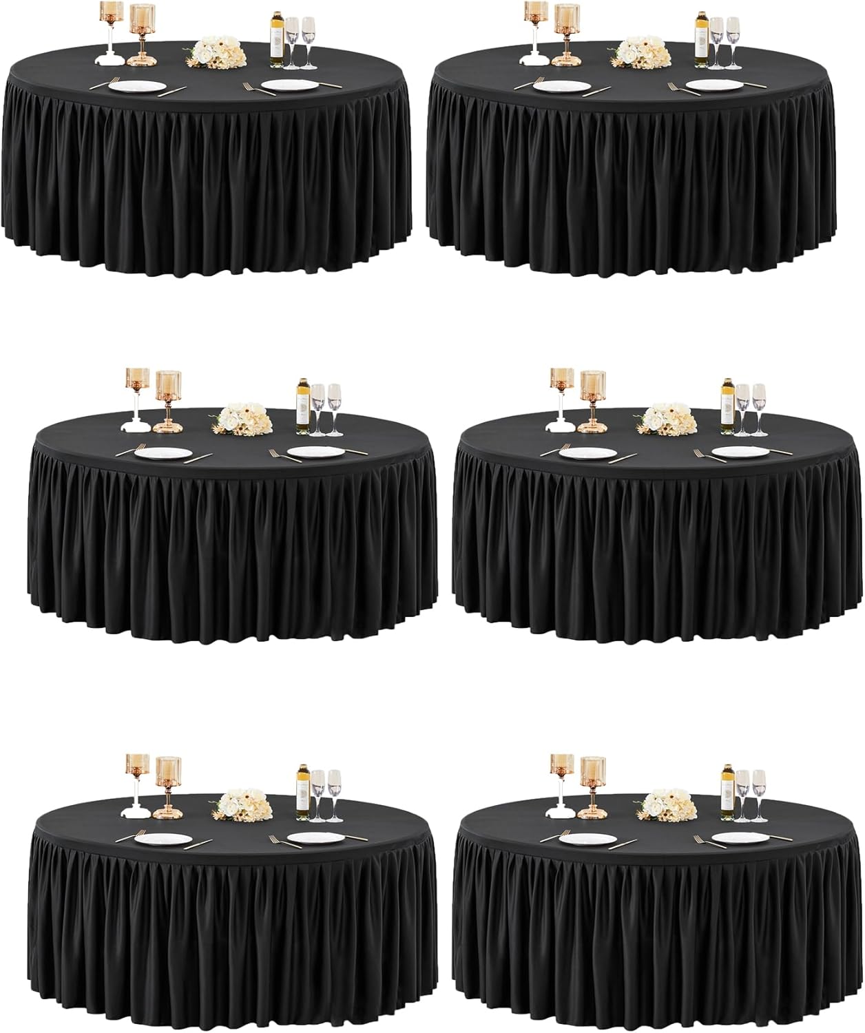72Inch Black Round Tablecloth,8 Pack Wrinkle Resistant 6ft Spandex Tablecloth,Washable Stretchy Polyester Table Cloth Round Cover for Dining Table,Wedding,Reception Banquet, Birthday Party, Buffet
