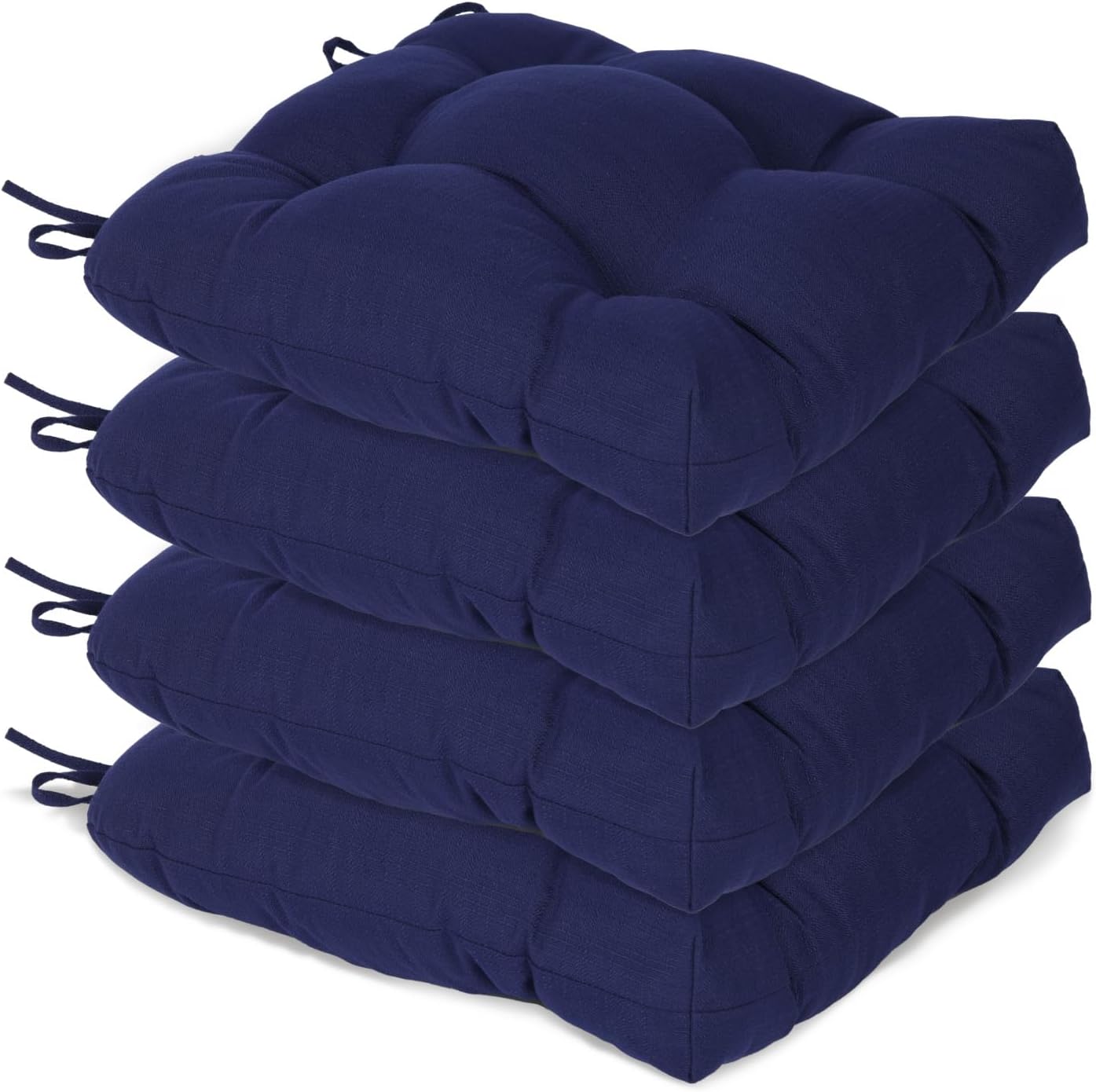 Aoodor 19" x 19" x 5" Tufted Outdoor Chair Cushions, Water Resistant & Fade Resistant Polyester Dining Chair Pads with 2 Straps for Patio Furniture, Set of 4