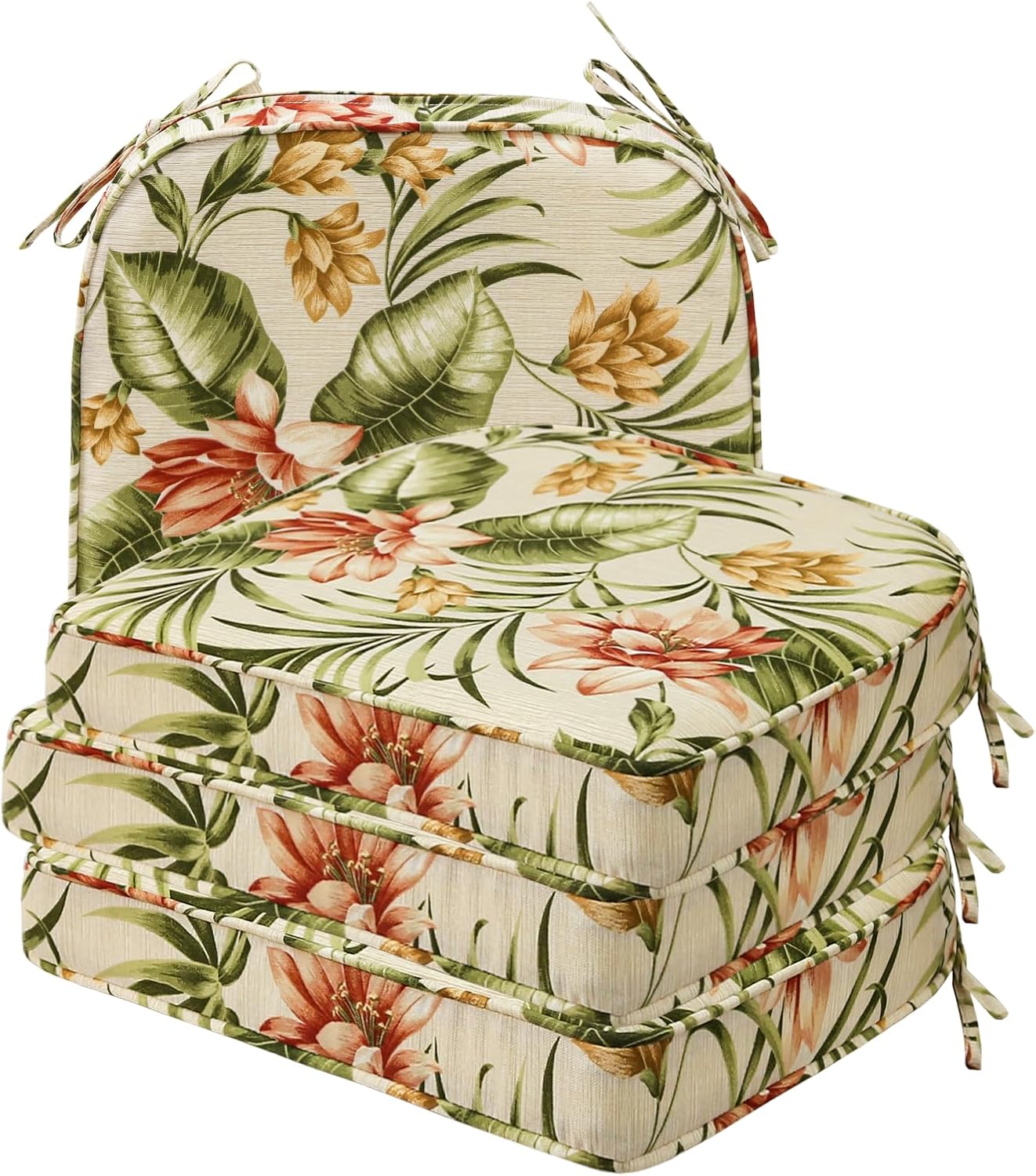 Sunbrella Square Corner Seat Cushions, 18.5" x 16" x 3", Set of 4, Indoor Outdoor Water Repellent Universal Chair Pads with Ties for Patio Furniture, Garden Dining Chairs, Spectrum Brick