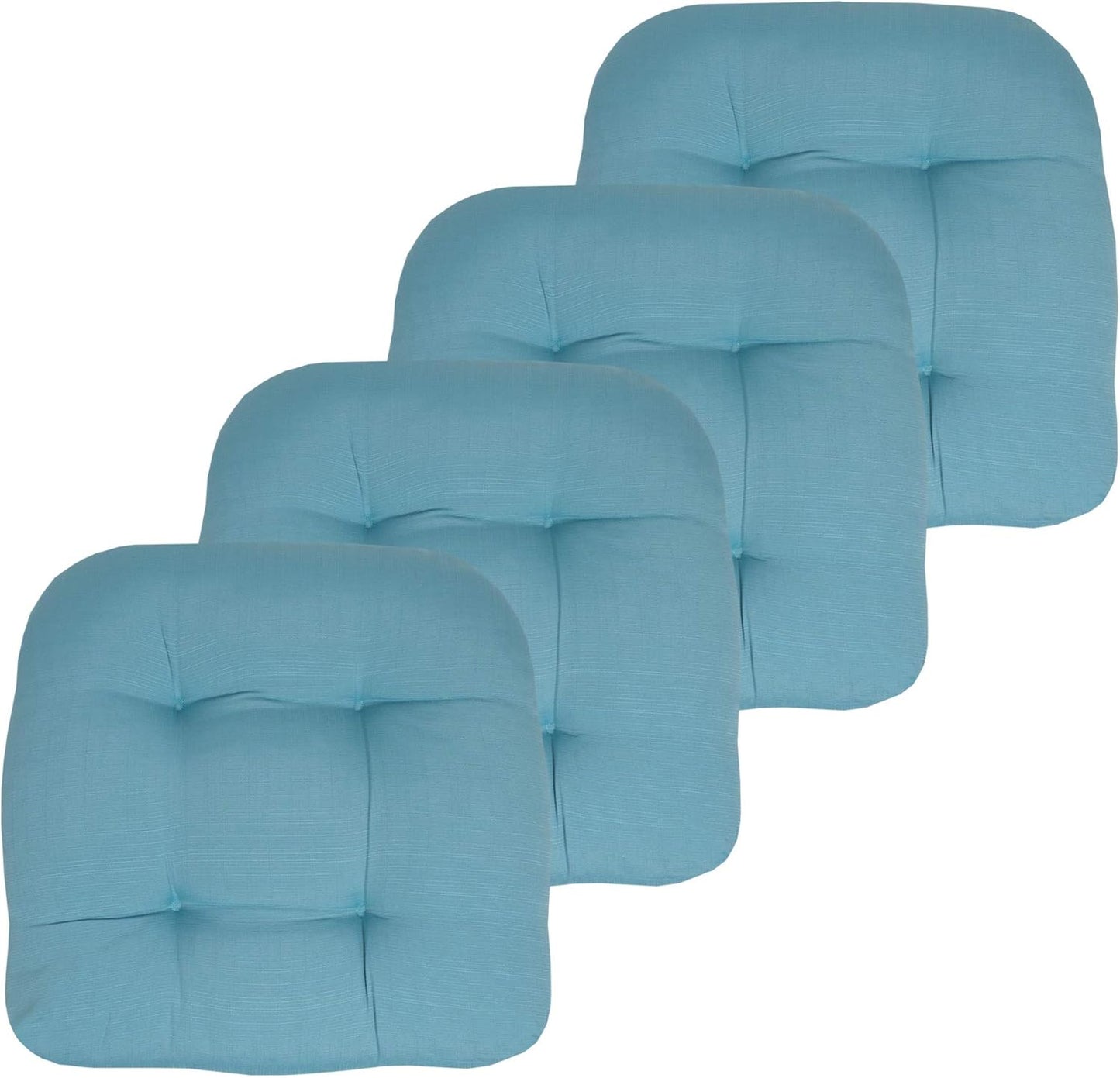 Sweet Home Collection Patio Cushions Outdoor Chair Pads Premium Comfortable Thick Fiber Fill Tufted 19" x 19" Seat Cover, 4 Count (Pack of 1), Havana Peacock/White