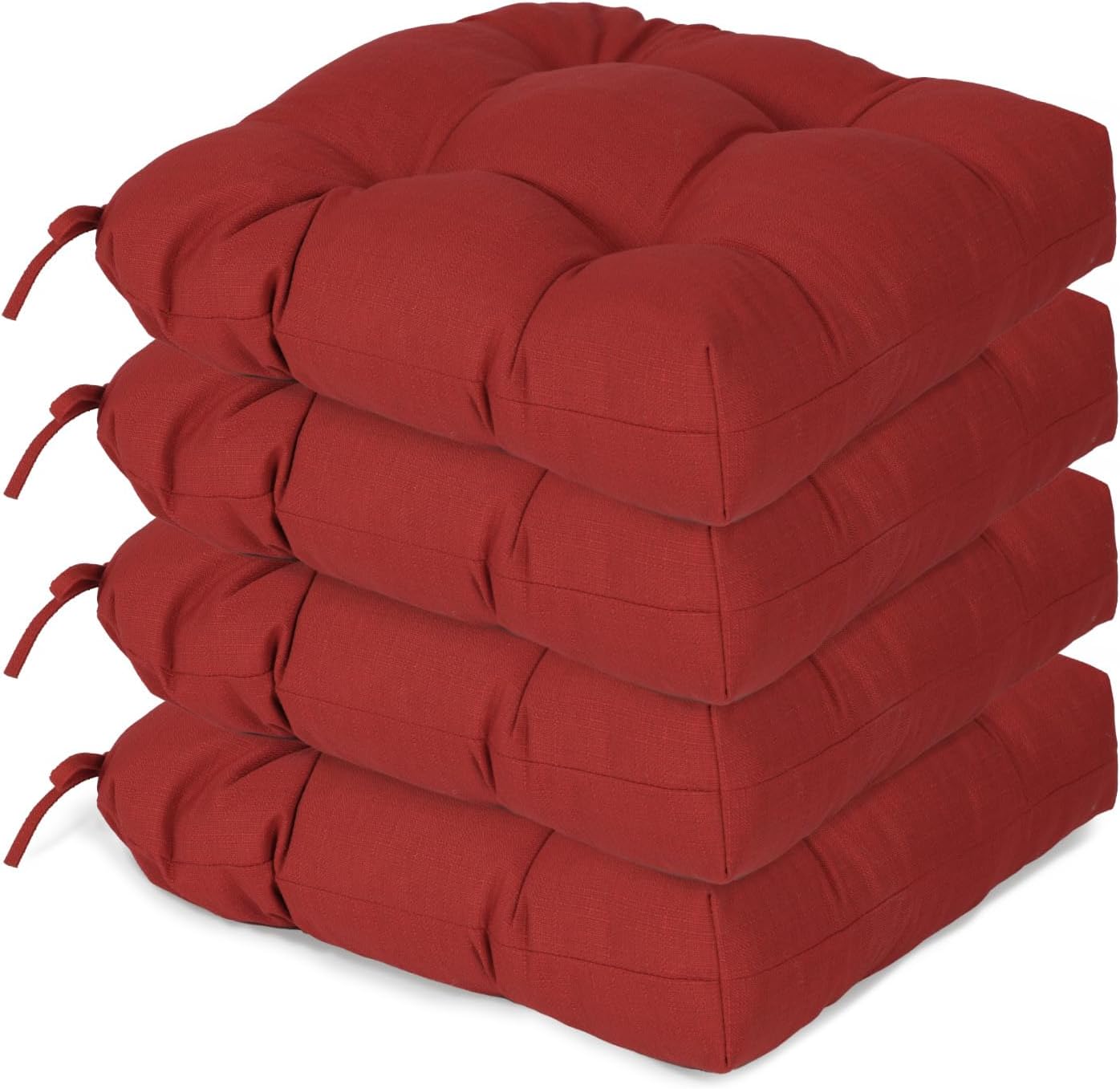 Aoodor 19" x 19" x 5" Tufted Outdoor Chair Cushions, Water Resistant & Fade Resistant Polyester Dining Chair Pads with 2 Straps for Patio Furniture, Set of 4