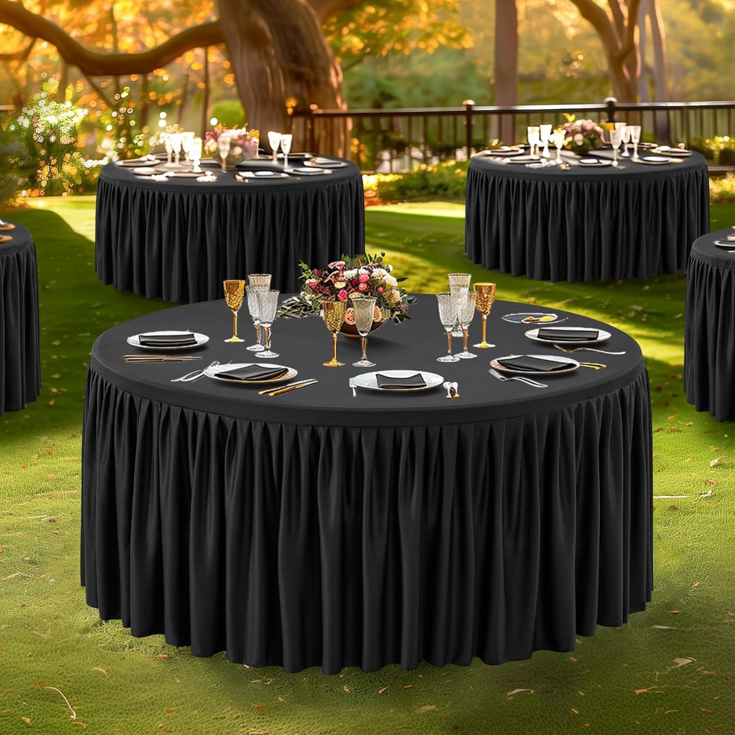 72Inch Black Round Tablecloth,8 Pack Wrinkle Resistant 6ft Spandex Tablecloth,Washable Stretchy Polyester Table Cloth Round Cover for Dining Table,Wedding,Reception Banquet, Birthday Party, Buffet