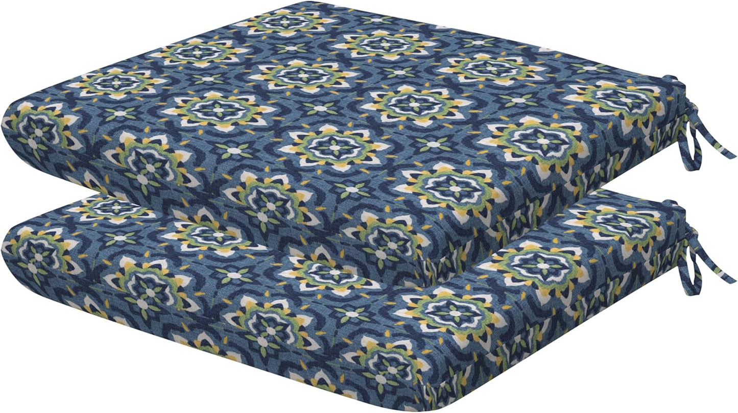 Honeycomb Outdoor Set of 2 Seat Pads, 18 x 17.5, Stripe Poolside Universal Chair Cushions for Patio Furniture