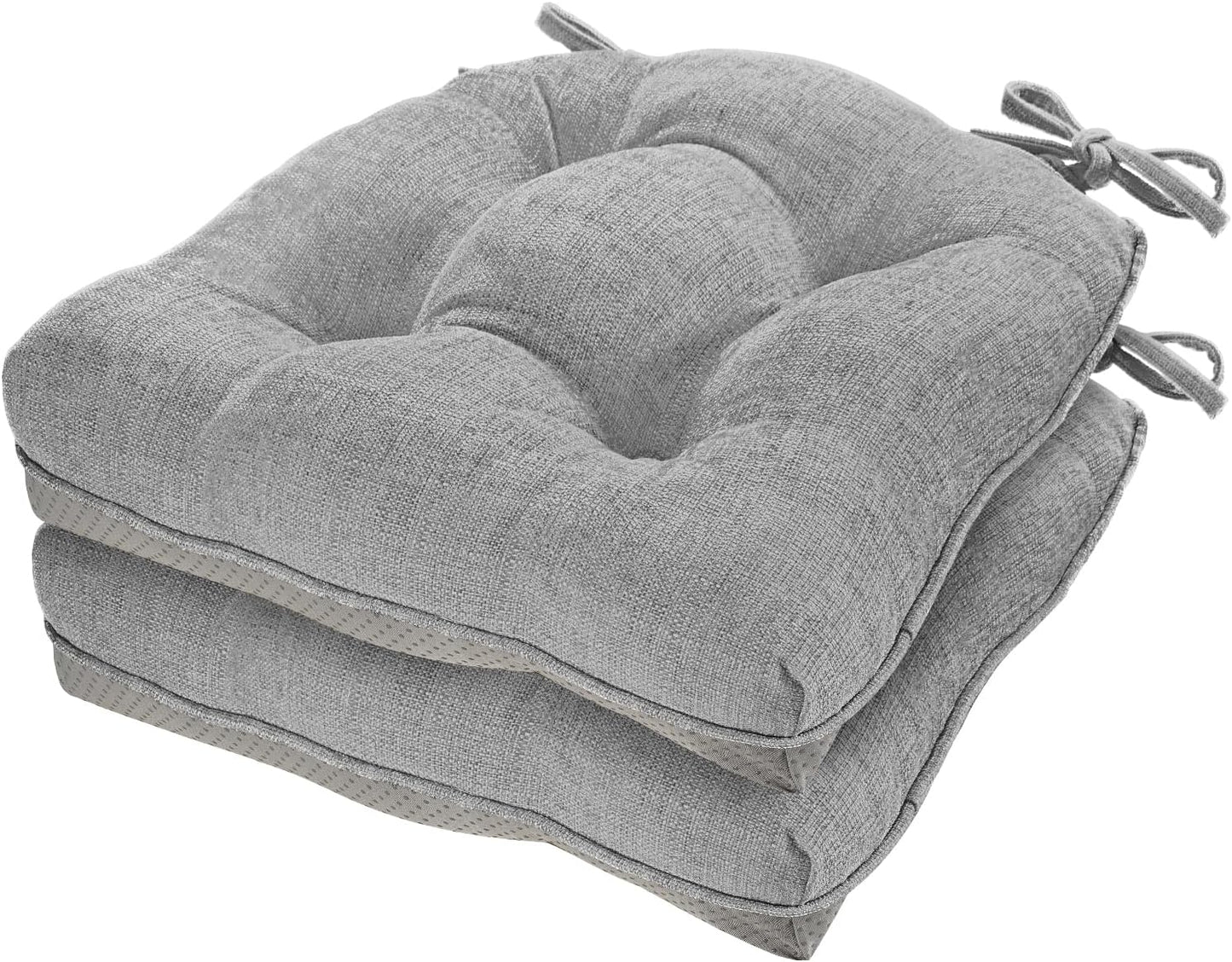 Cozyide Chair Cushions for Dining Chairs, 17" x 17" Non-Slip Kitchen Chair Pads with Adjustable Ties, Memory Foam Indoor Chair Cushions for Dining Room, Grey (Pack of 4)