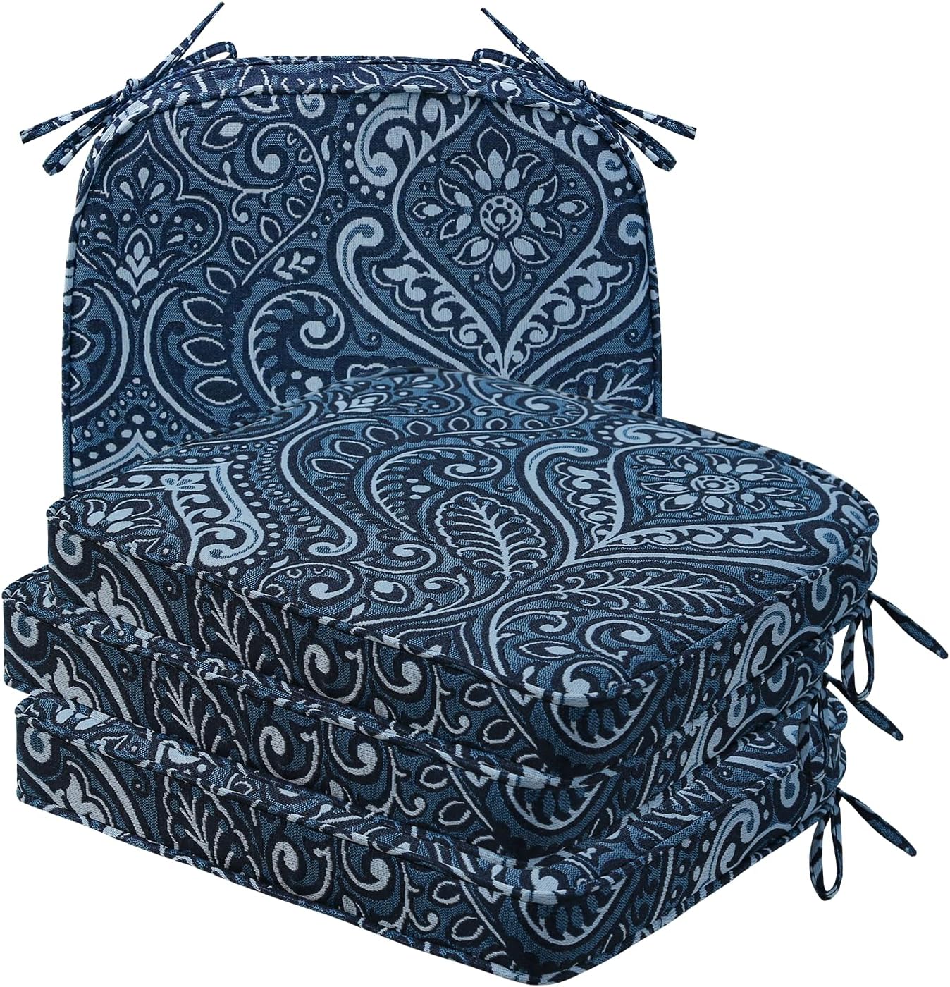 Sunbrella Square Corner Seat Cushions, 18.5" x 16" x 3", Set of 4, Indoor Outdoor Water Repellent Universal Chair Pads with Ties for Patio Furniture, Garden Dining Chairs, Spectrum Brick