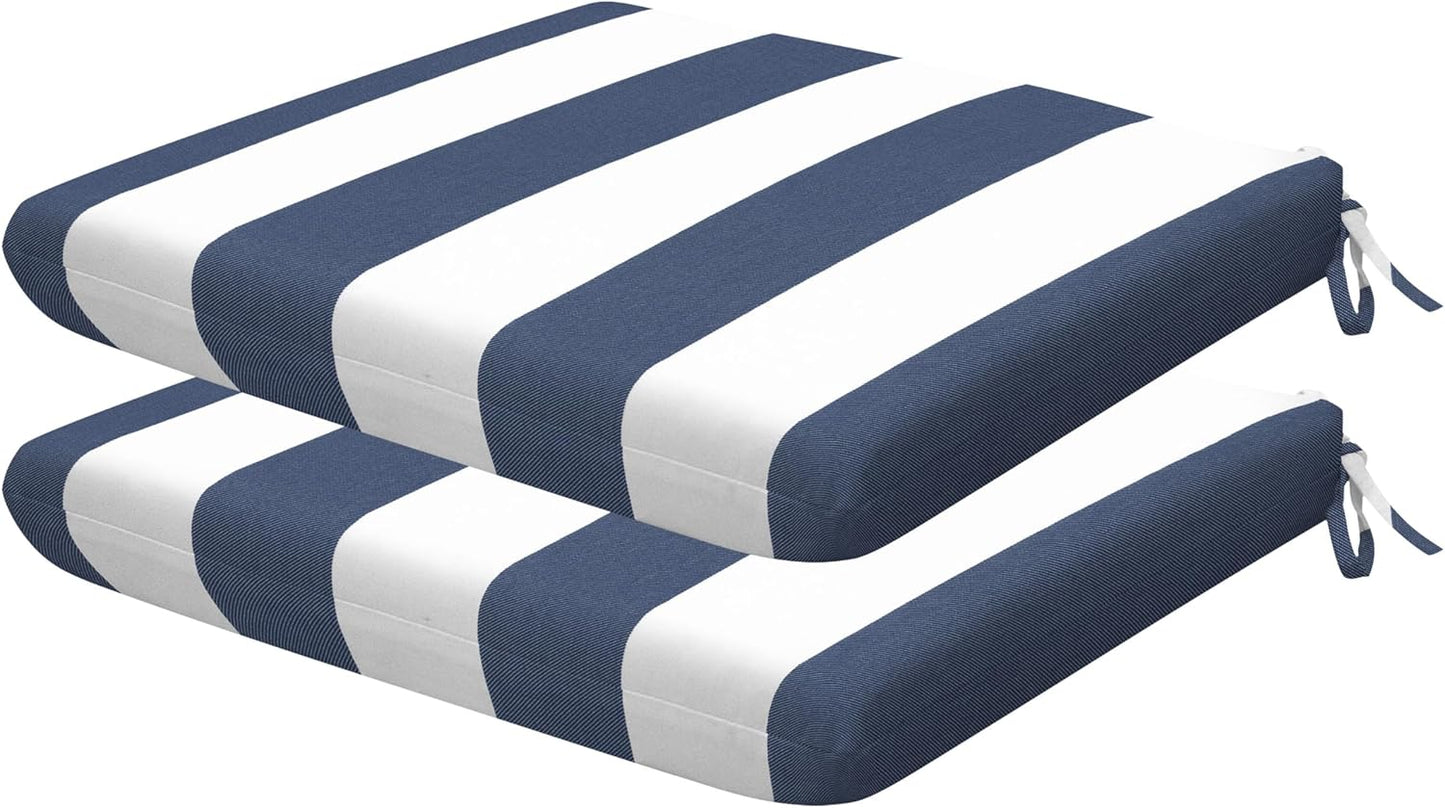 Honeycomb Outdoor Set of 2 Seat Pads, 18 x 17.5, Stripe Poolside Universal Chair Cushions for Patio Furniture