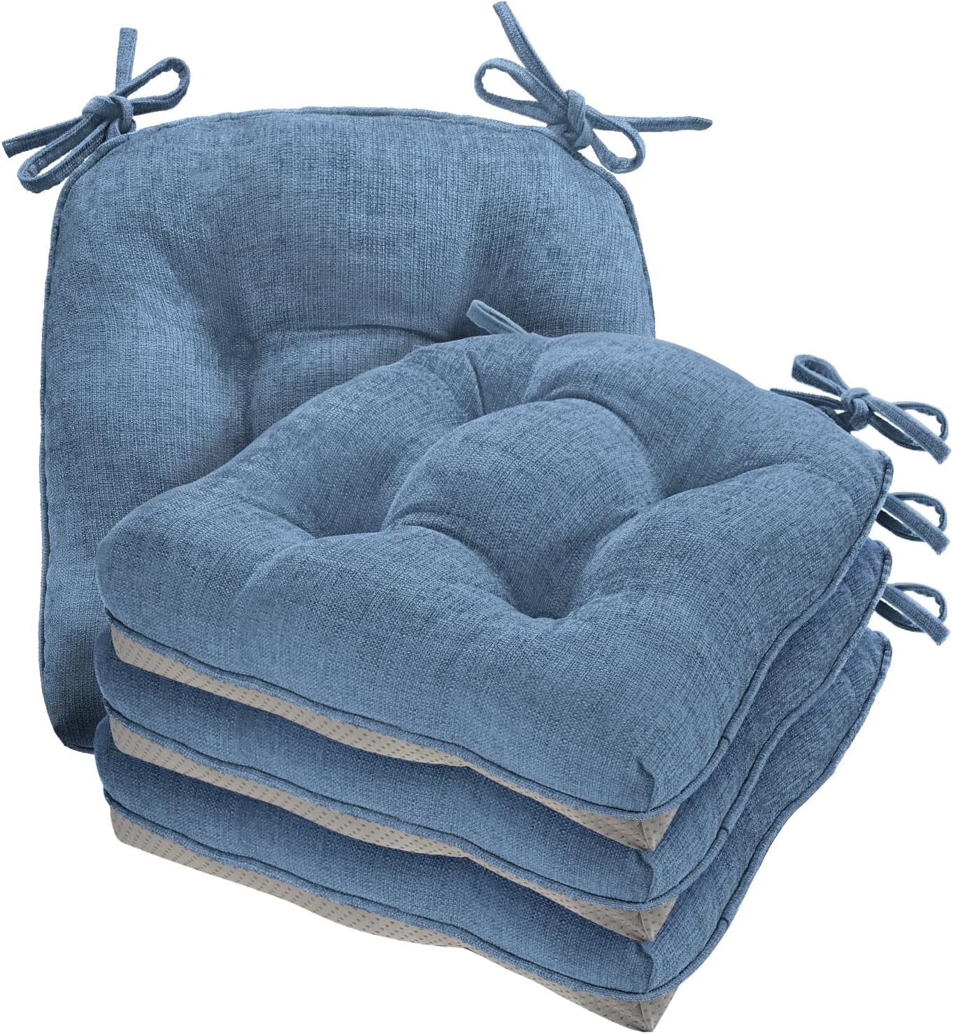 Cozyide Chair Cushions for Dining Chairs, 17" x 17" Non-Slip Kitchen Chair Pads with Adjustable Ties, Memory Foam Indoor Chair Cushions for Dining Room, Grey (Pack of 4)