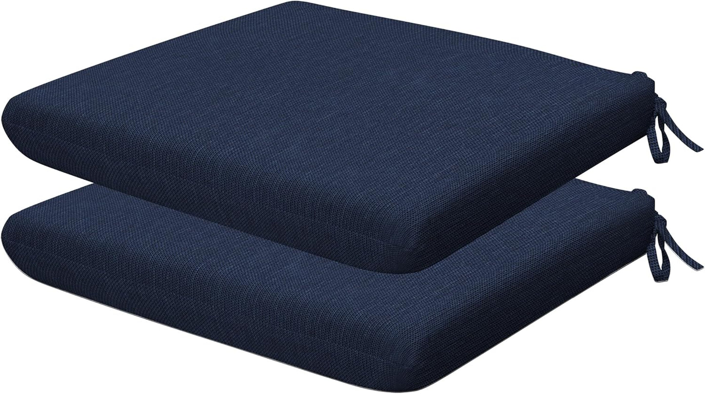 Honeycomb Outdoor Set of 2 Seat Pads, 18 x 17.5, Stripe Poolside Universal Chair Cushions for Patio Furniture